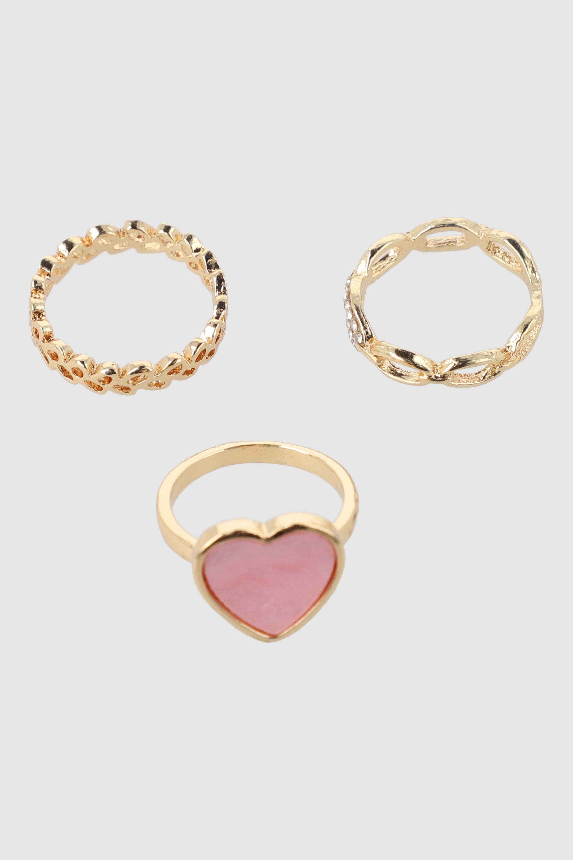 3 P Anillos Corazon Glitter ROSA