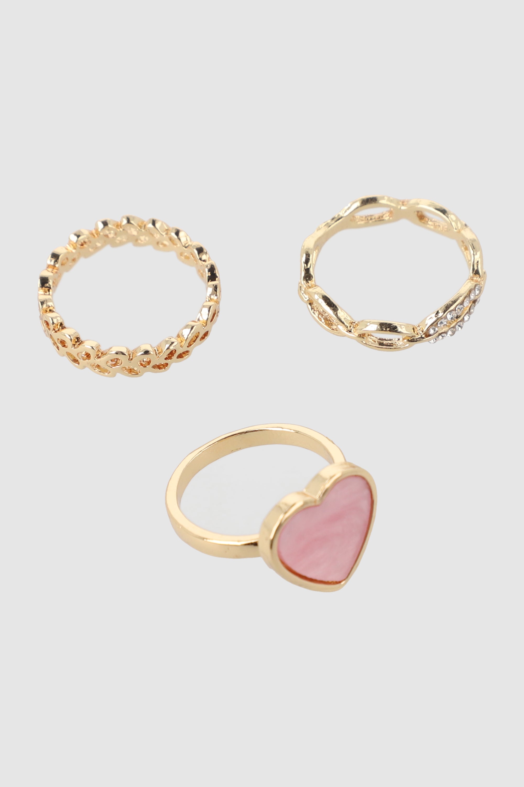 3 P Anillos Corazon Glitter ROSA