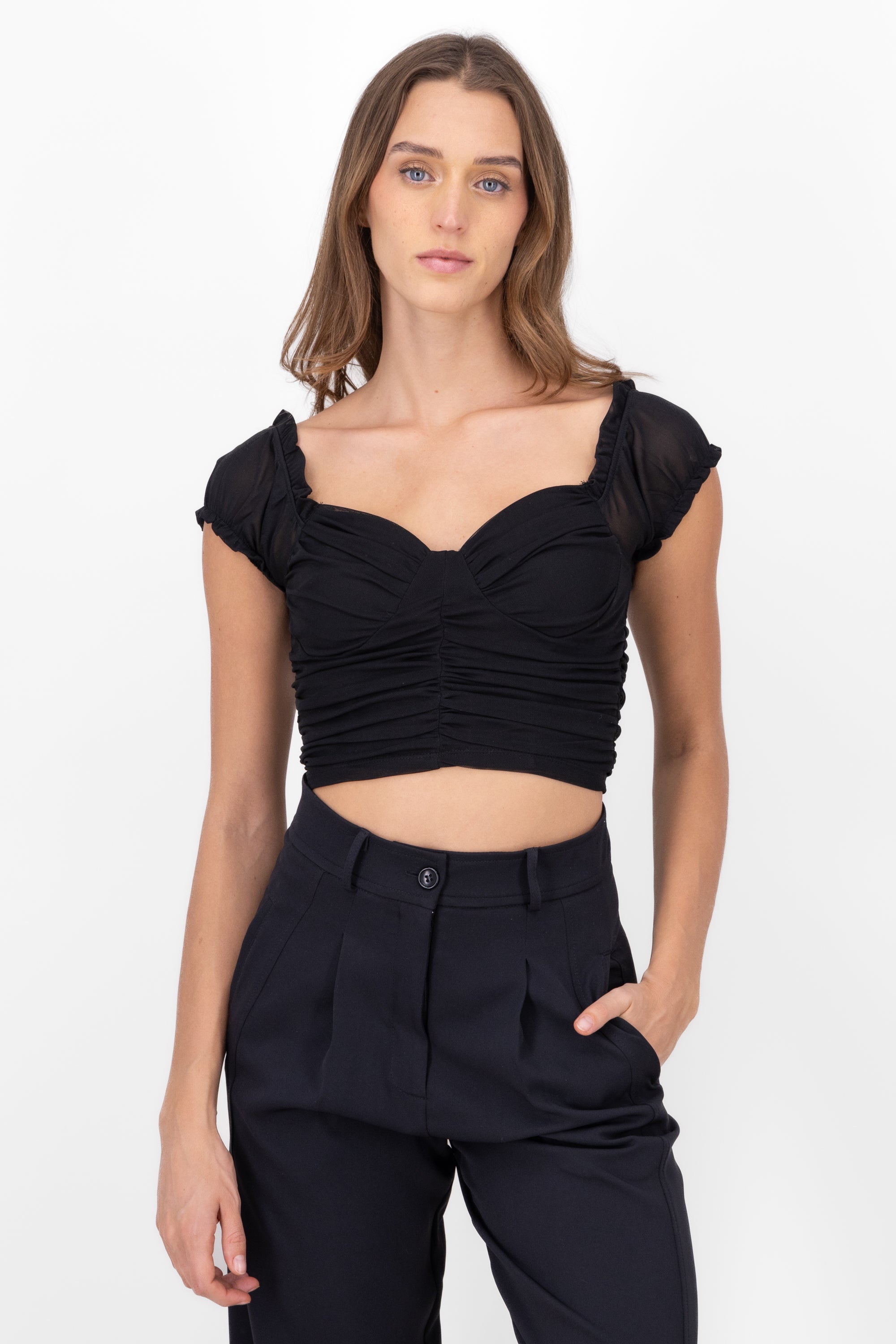 Blusa Plisada Detalle Copas NEGRO