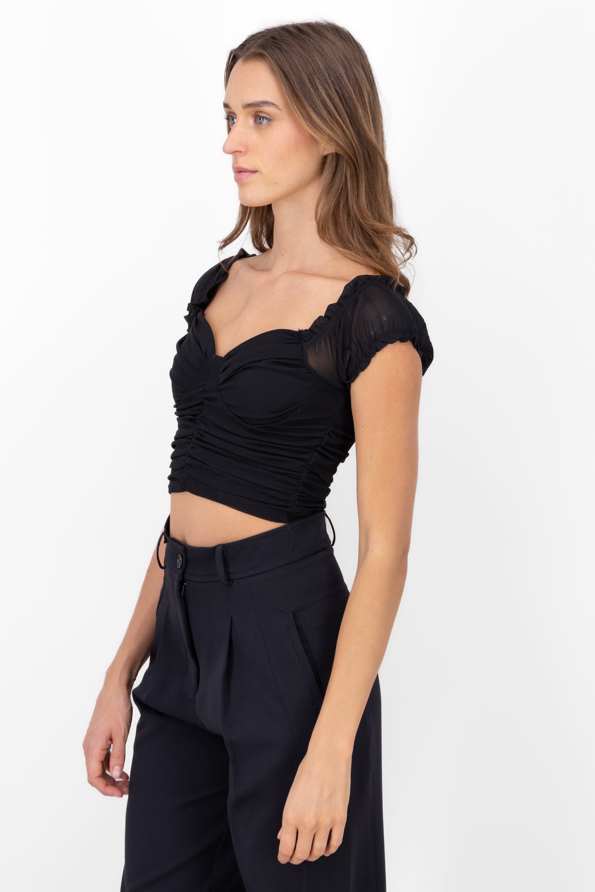 Blusa Plisada Detalle Copas NEGRO