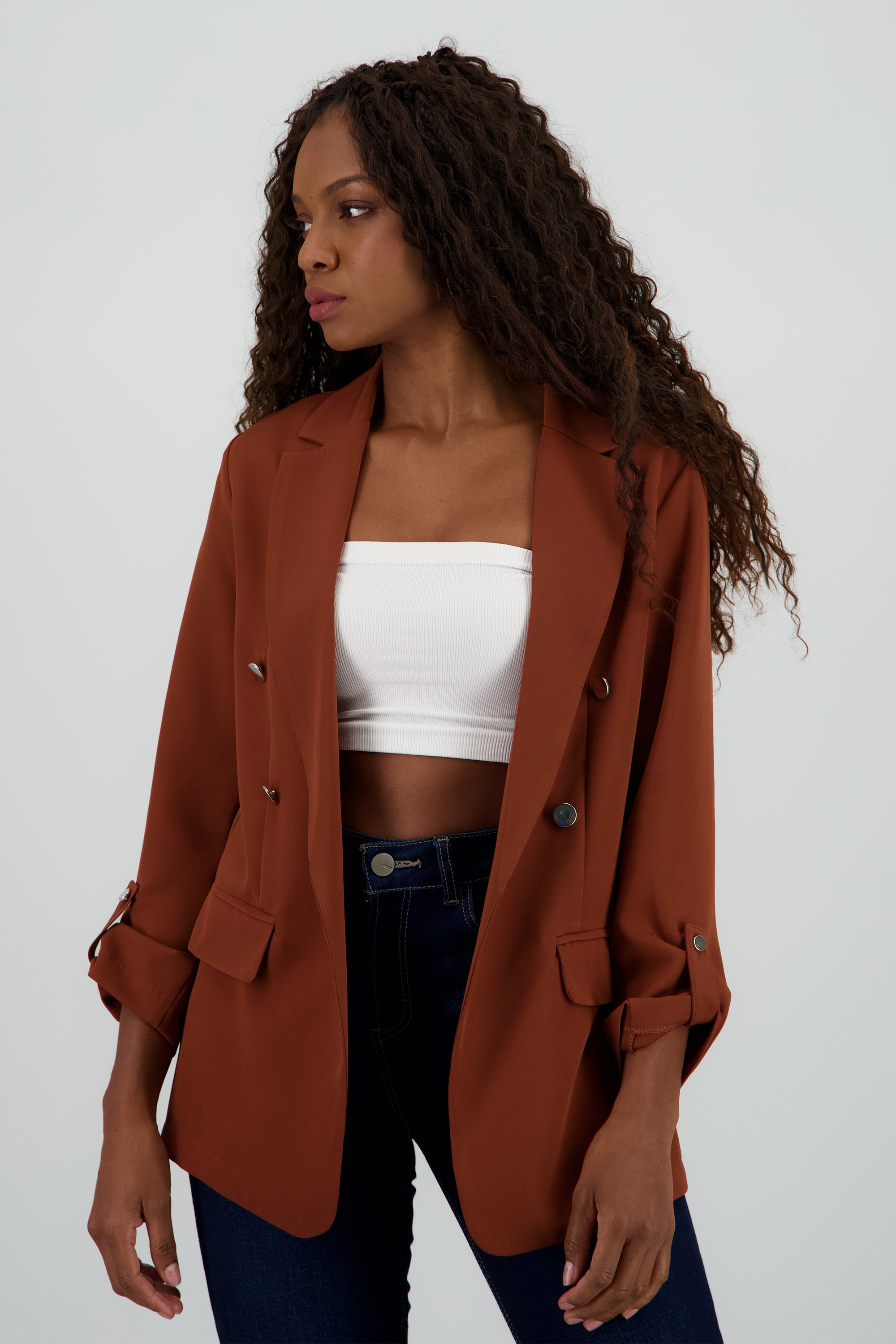 Blazer Oversize Largo Detalle Mangas CAMELLO