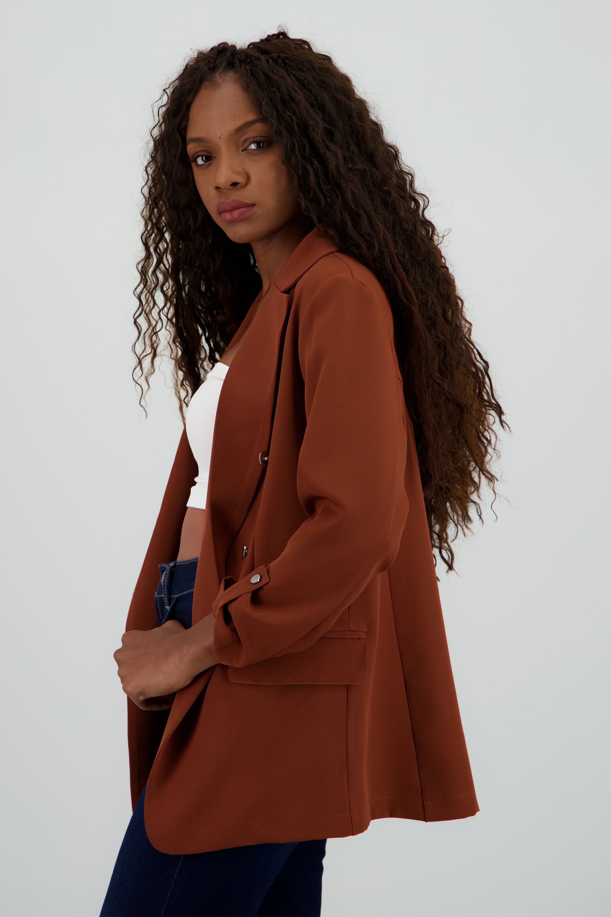 Blazer Oversize Largo Detalle Mangas CAMELLO