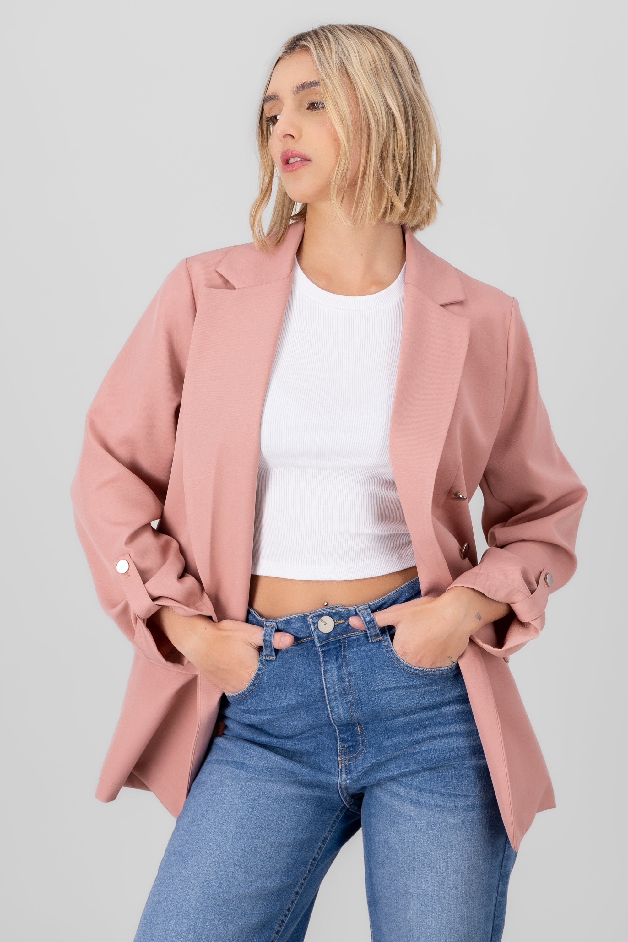 Blazer Oversize Largo Detalle Mangas PALO DE ROSA