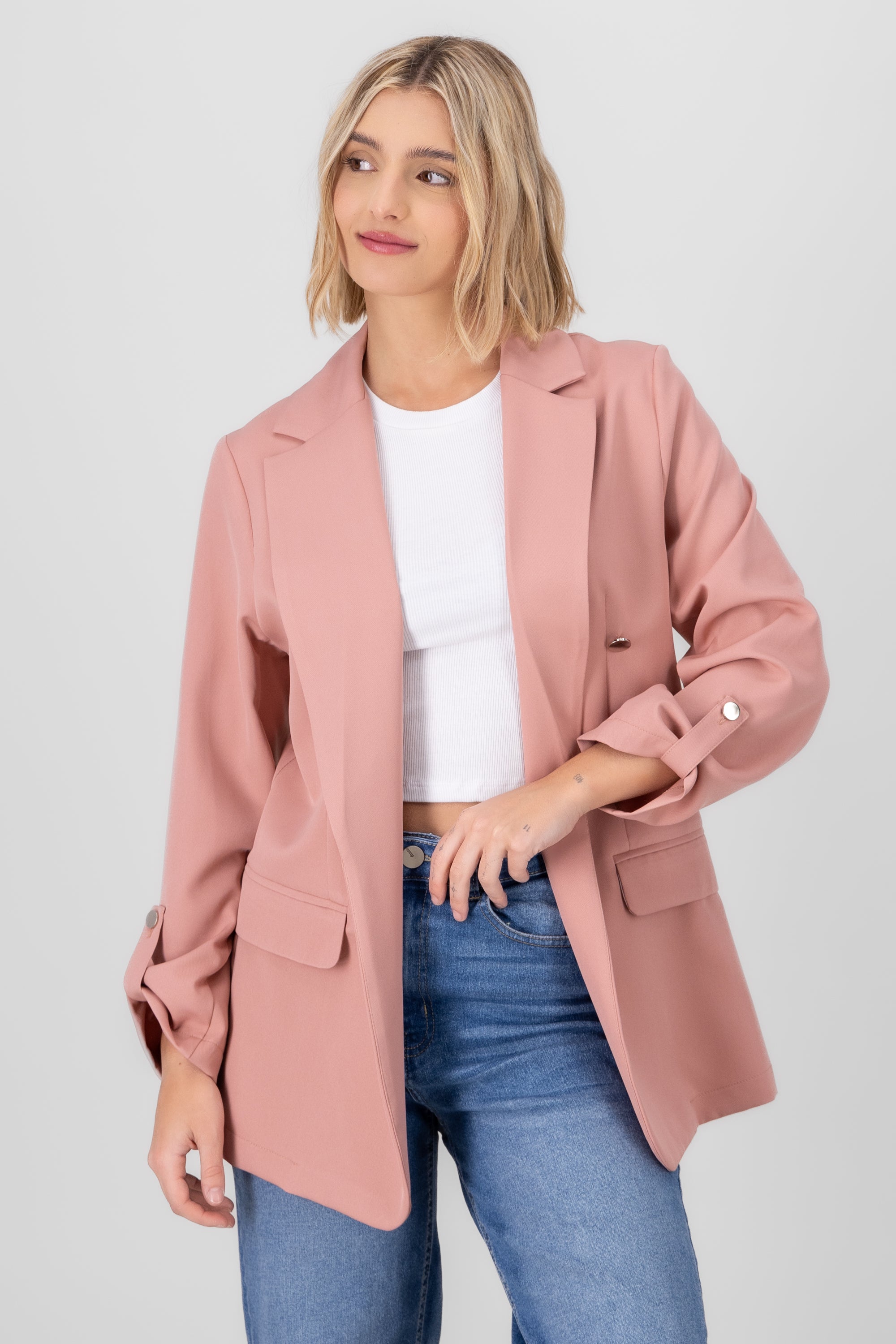 Blazer Oversize Largo Detalle Mangas PALO DE ROSA