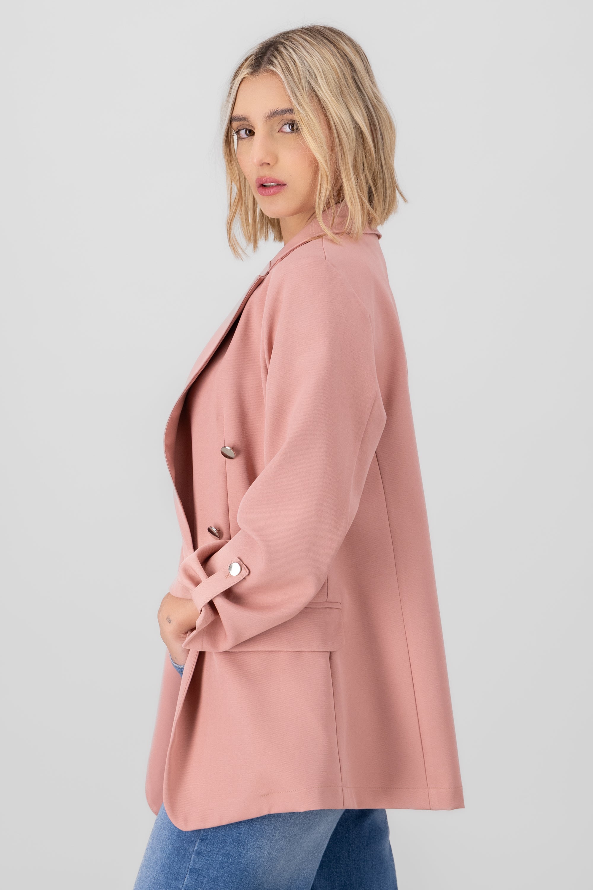 Blazer Oversize Largo Detalle Mangas PALO DE ROSA