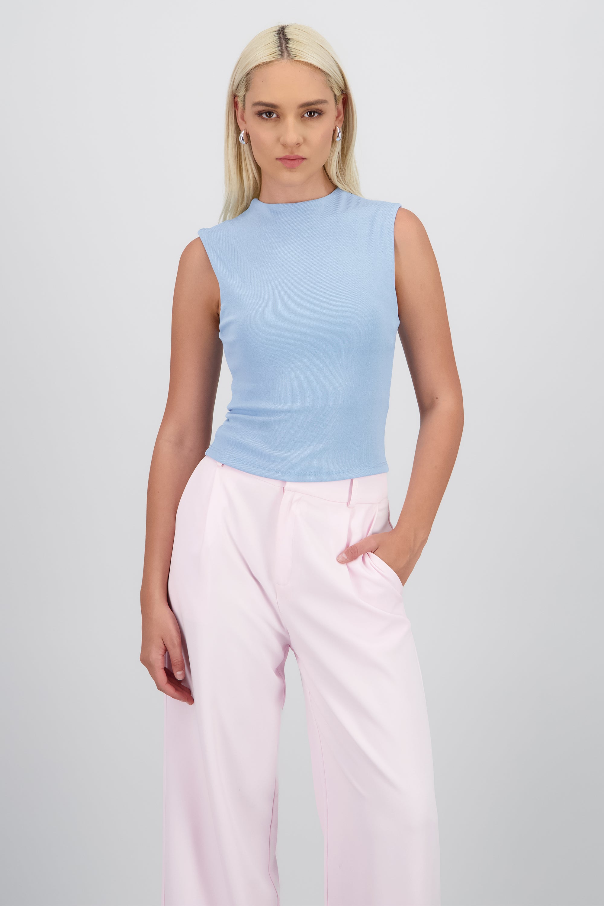 Top Sin Manga Rib Delgado Hypsters AZUL CIELO