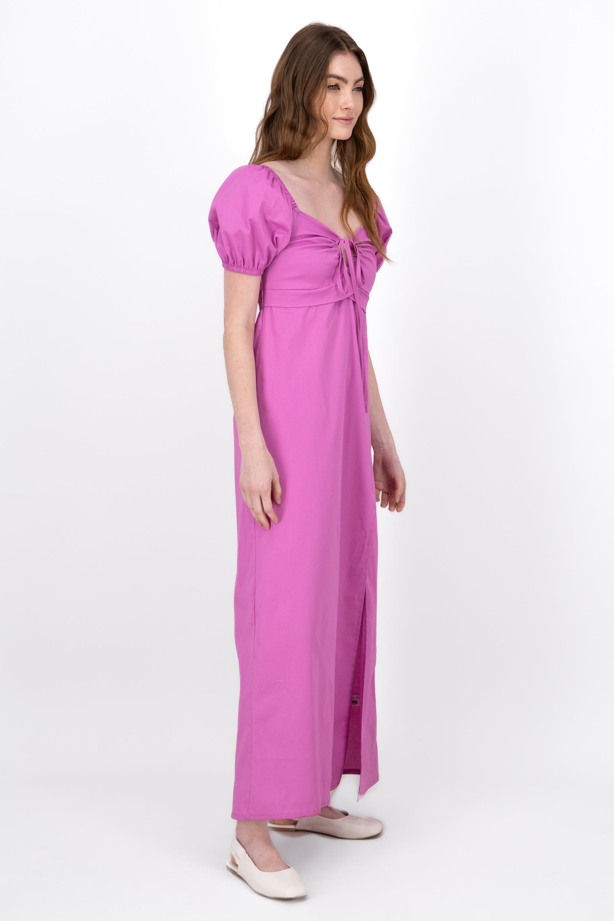 Vestido Maxi Manga Corta Detalle Escote ROSA