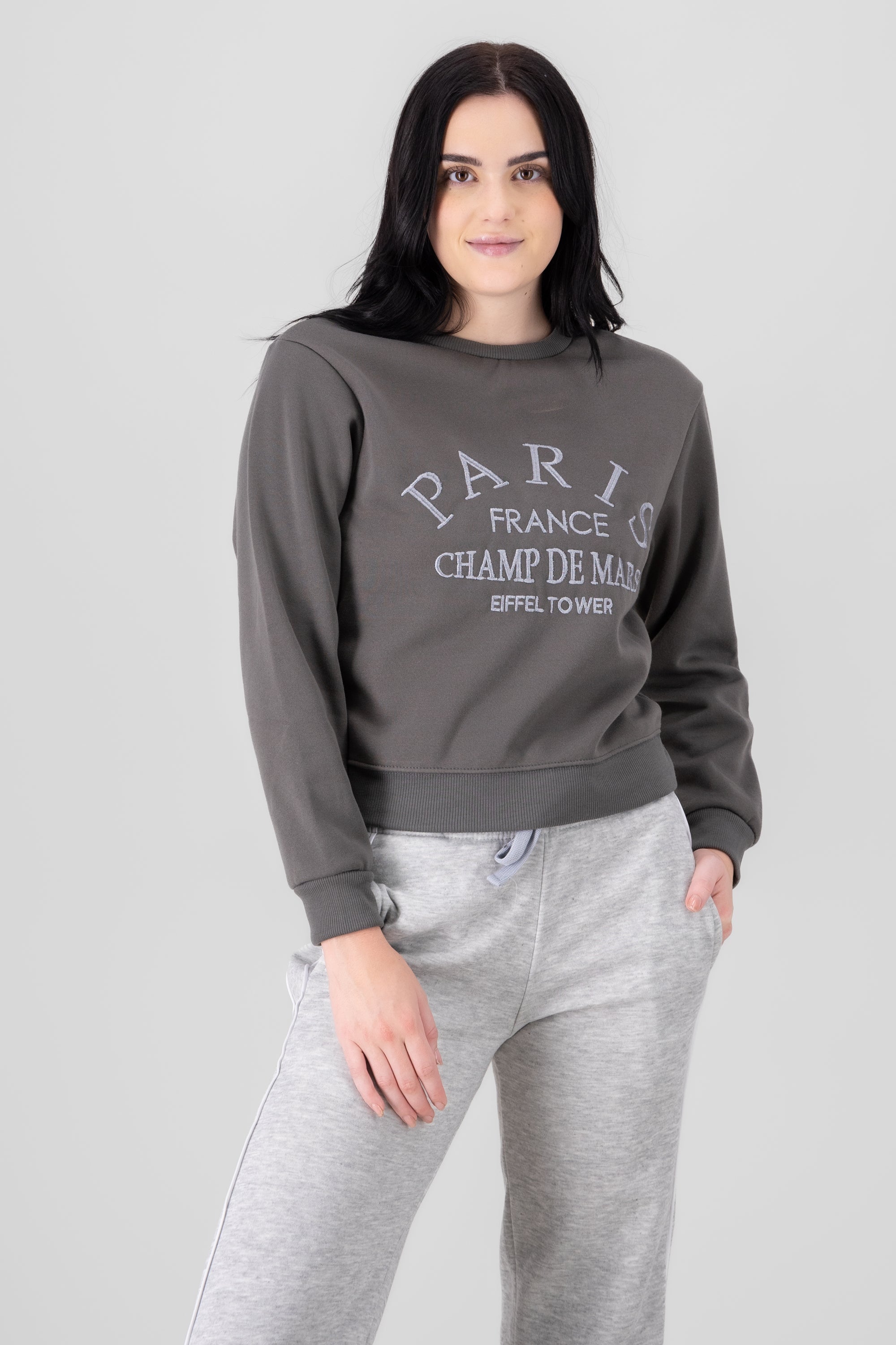 Sudadera monocromatica estampado paris GRIS