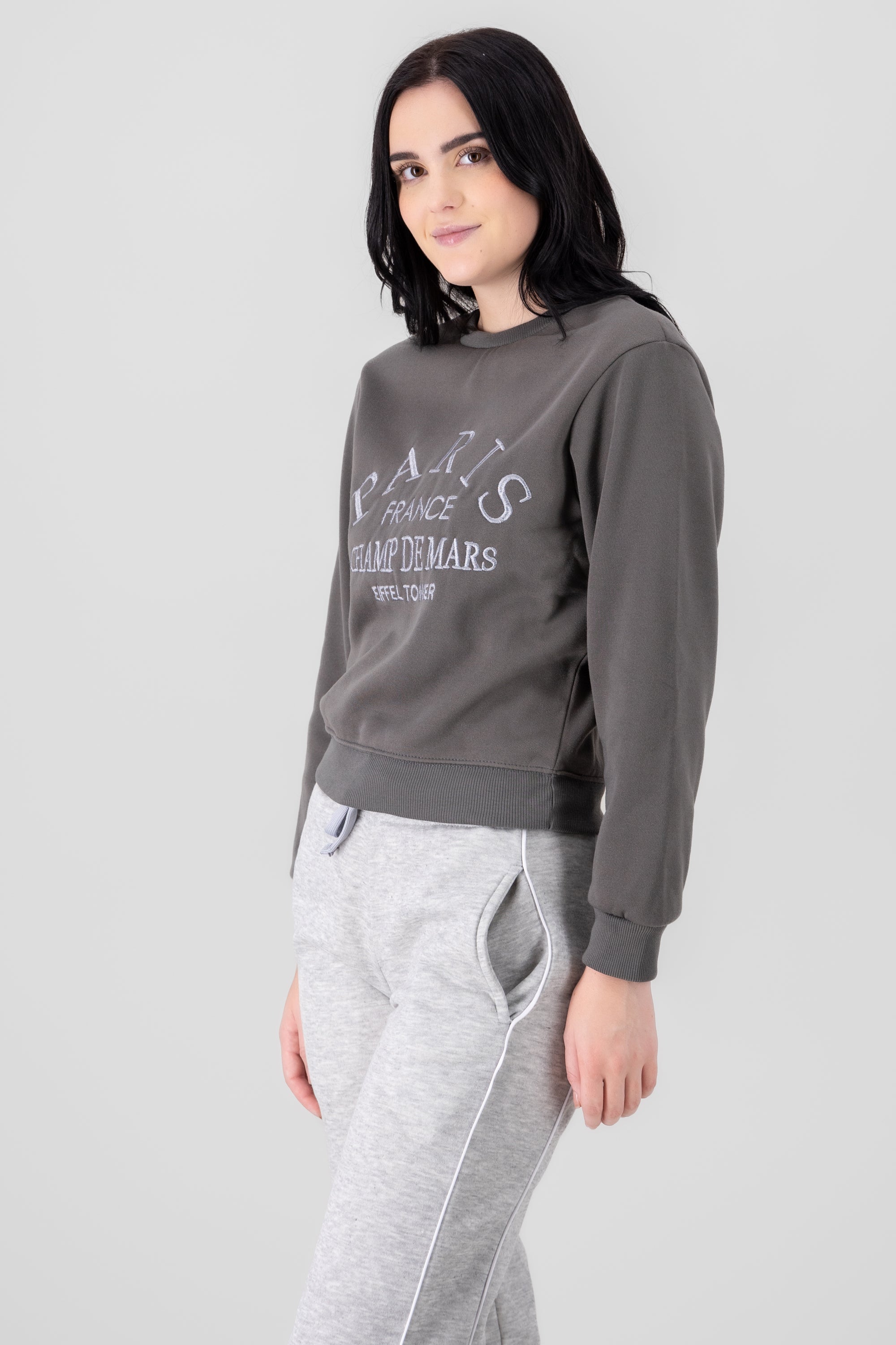 Sudadera monocromatica estampado paris GRIS