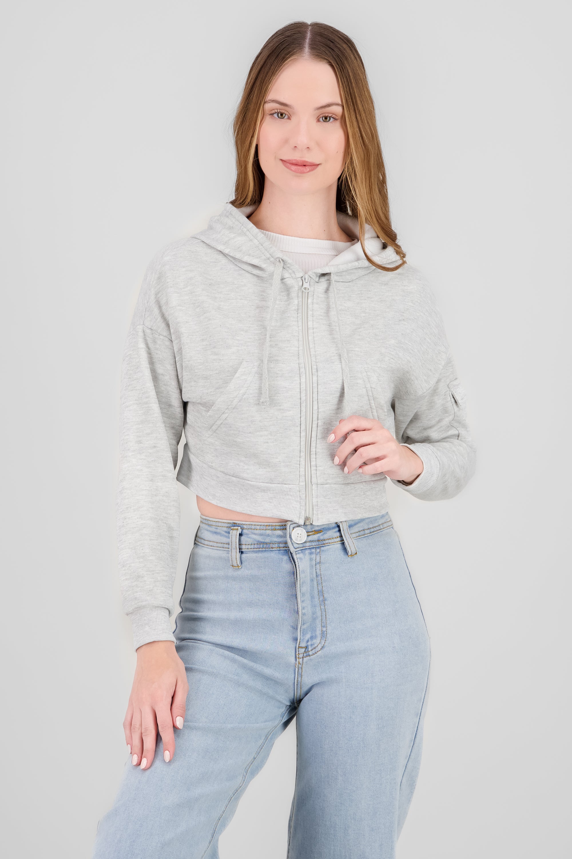 Sudadera cropped con bolsa cargo GRIS