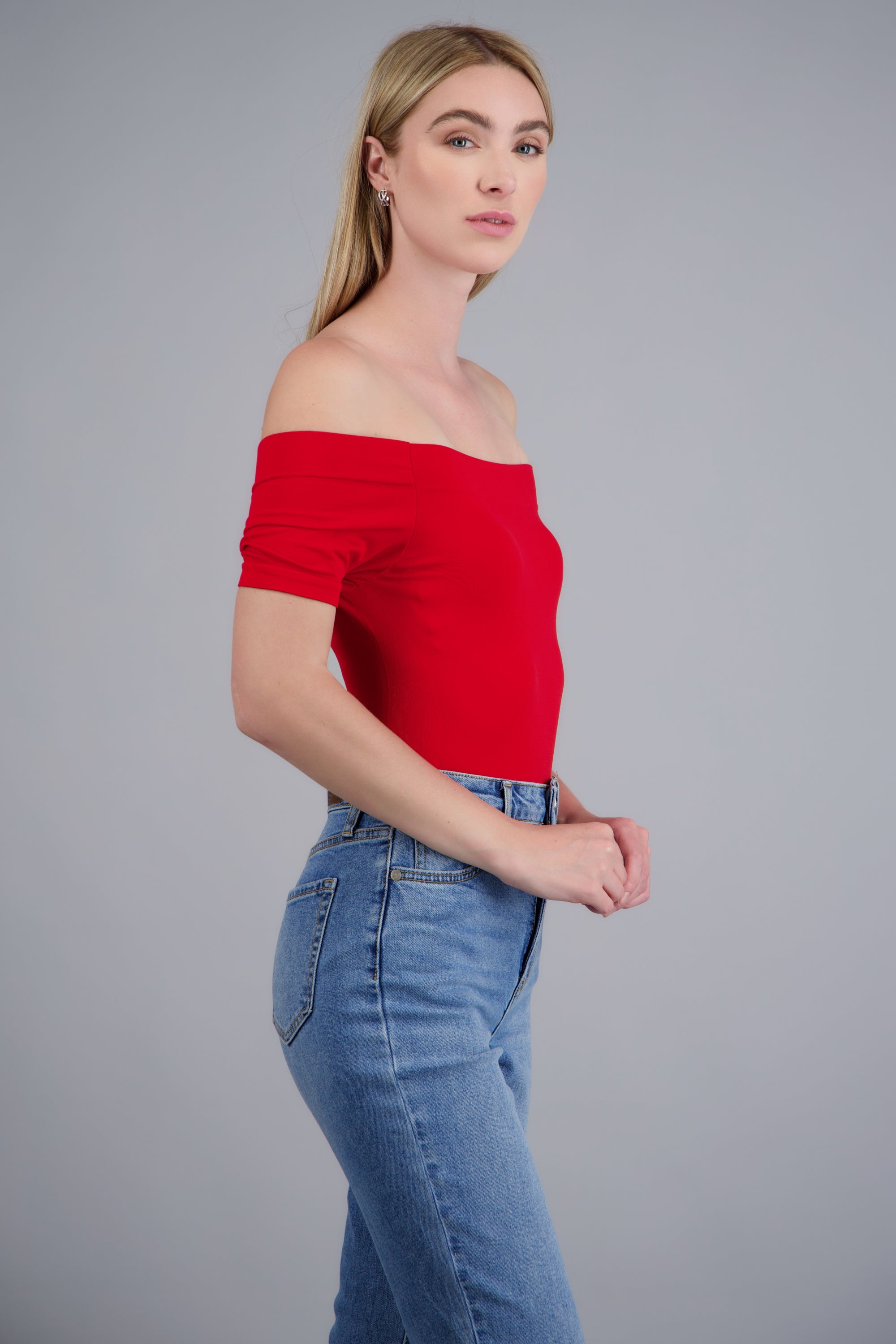 Bodysuit off shoulder manga corta ROJO