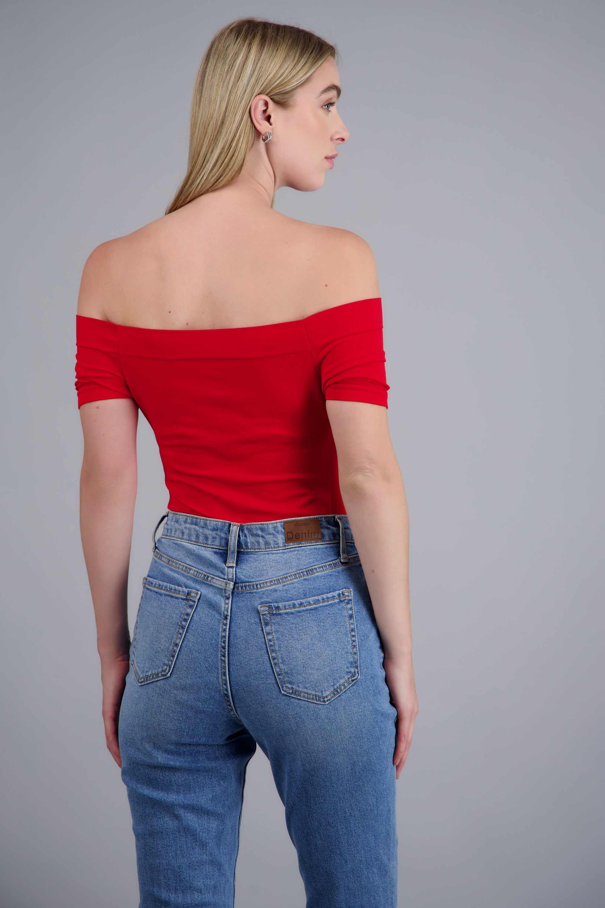 Bodysuit off shoulder manga corta ROJO