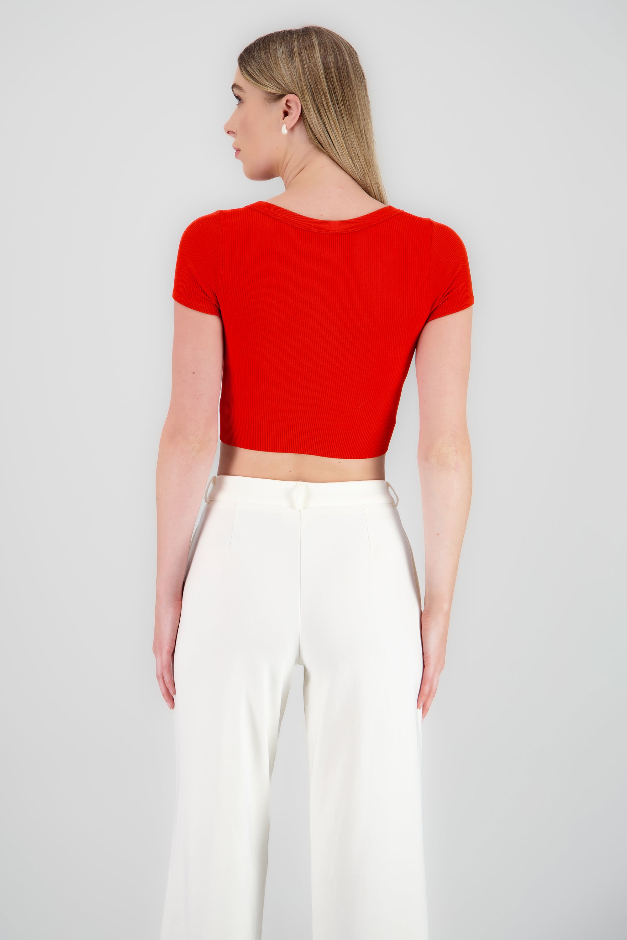 Top seamless de manga corta escotado NARANJA