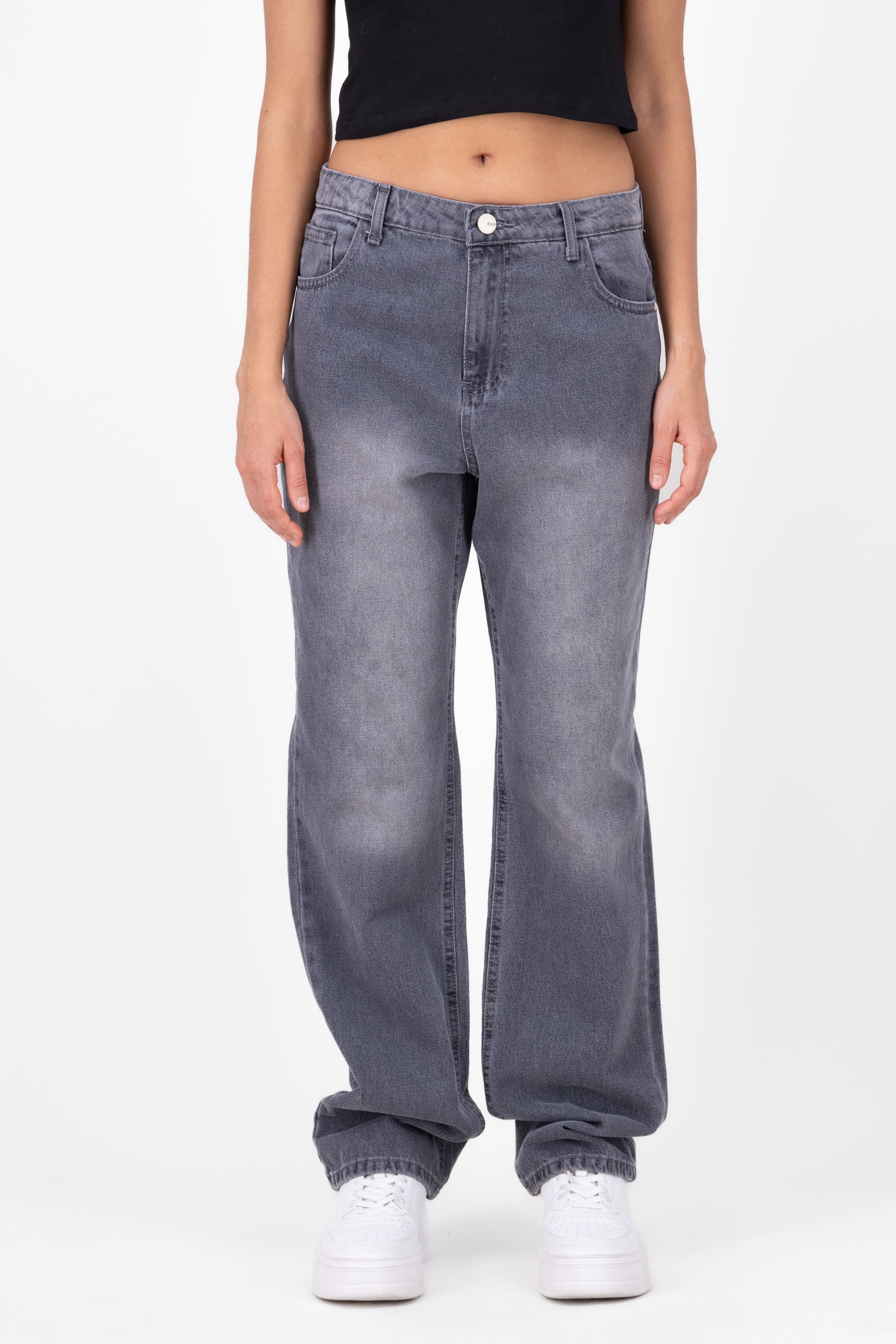 Jeans straight deslavados GRIS OBSCURO