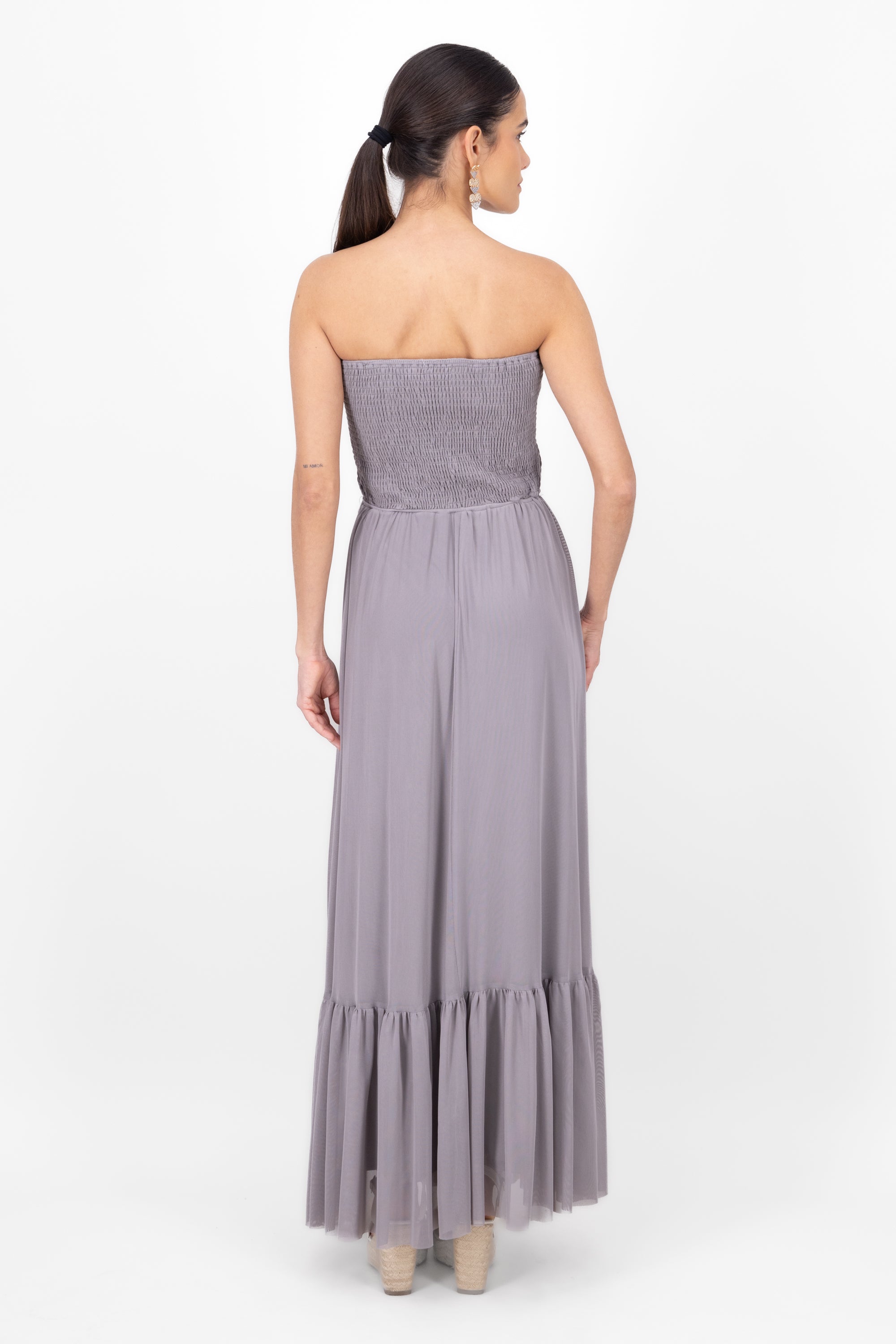 Maxi vestido strapless mesh GRIS