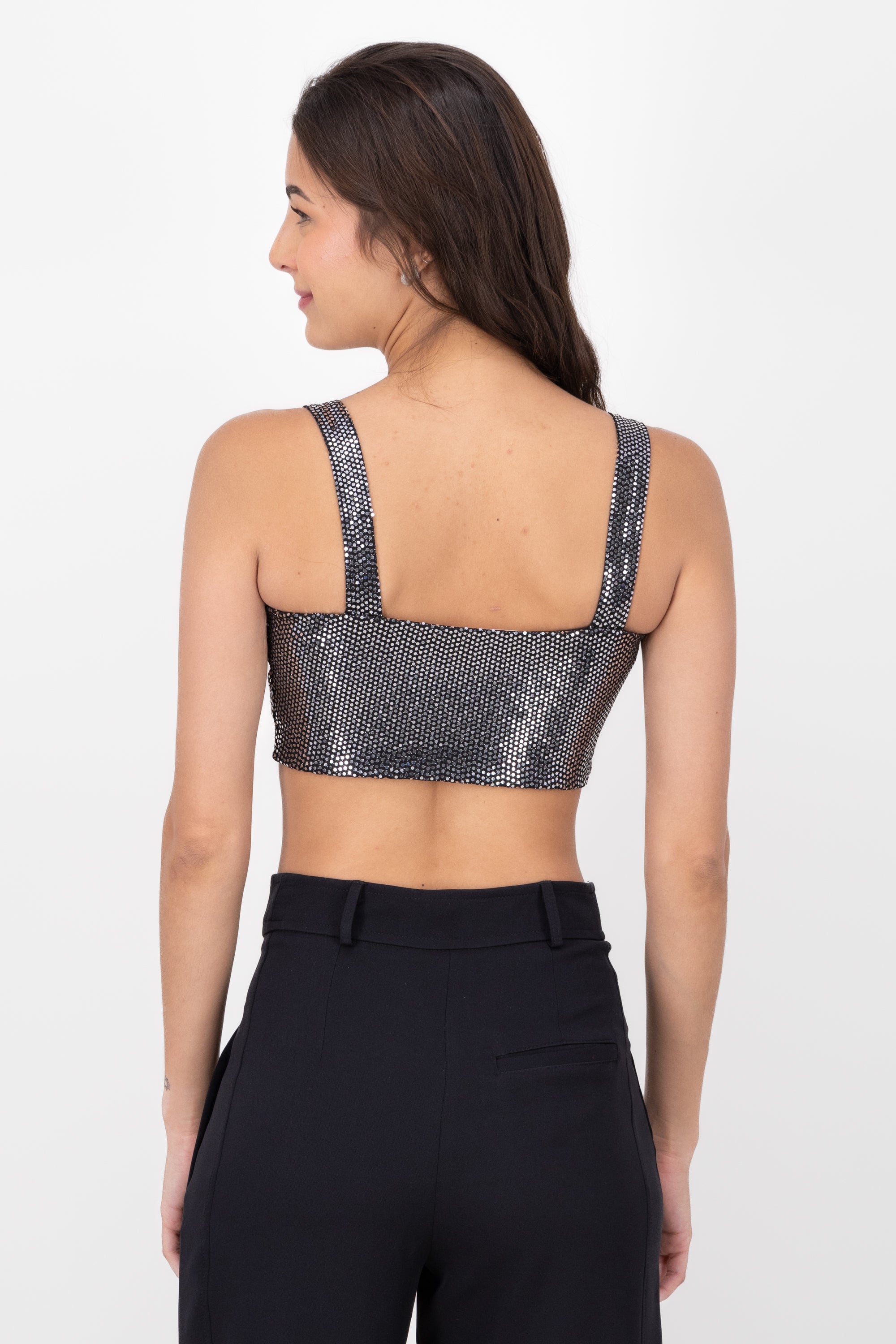 Top Crop Tirantes Brillos NEGRO COMBO