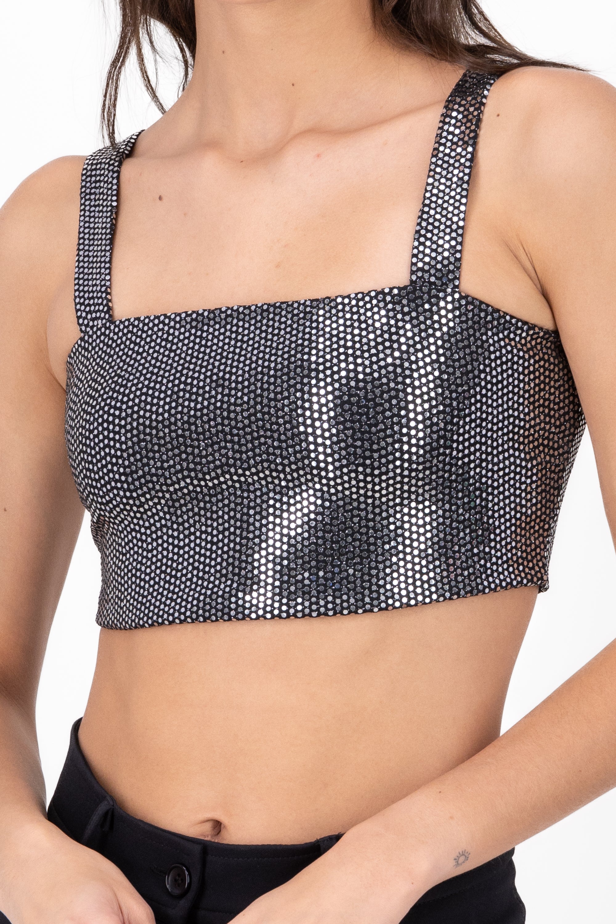 Top Crop Tirantes Brillos NEGRO COMBO