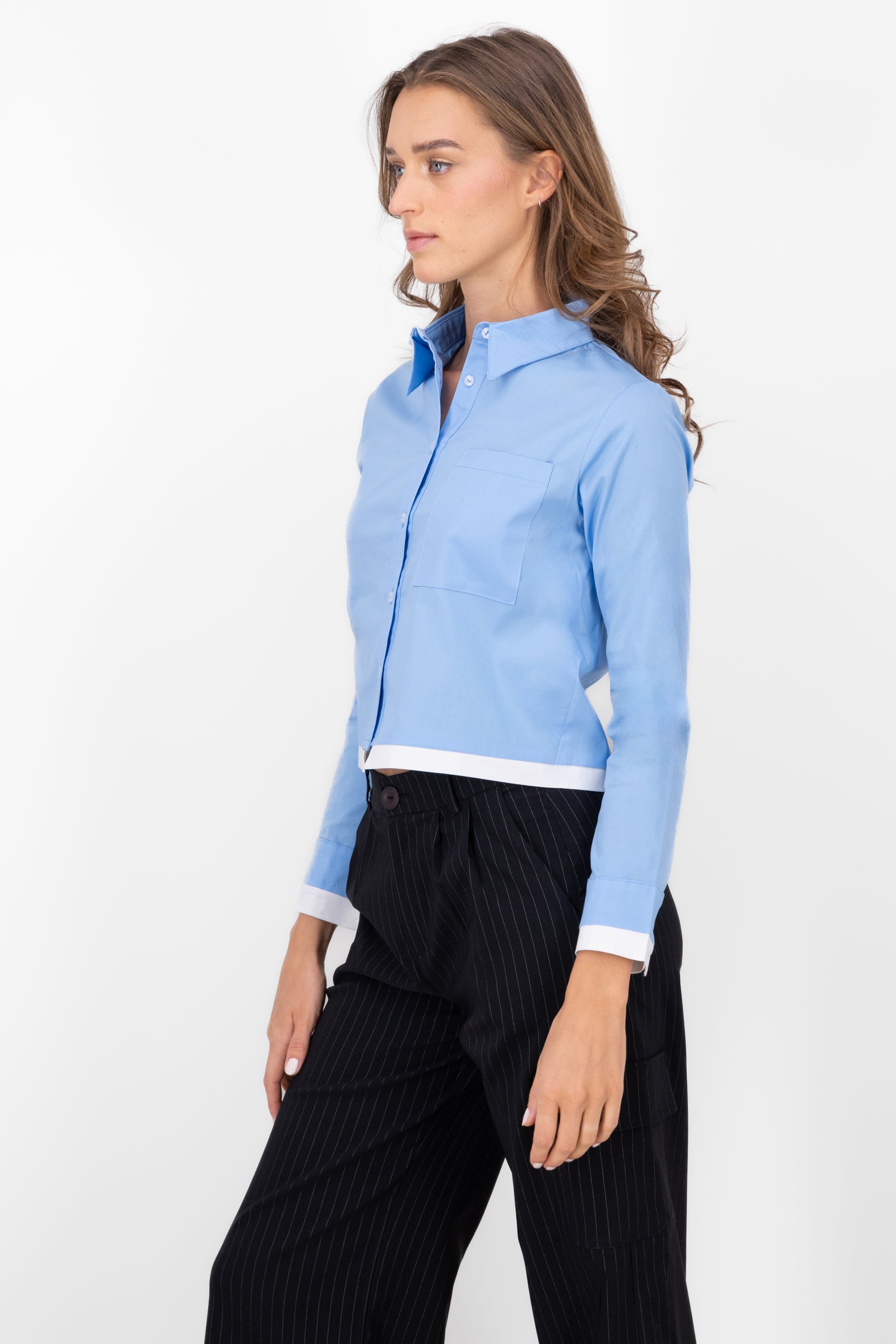 Camisa Crop Det Mangas AZUL CIELO