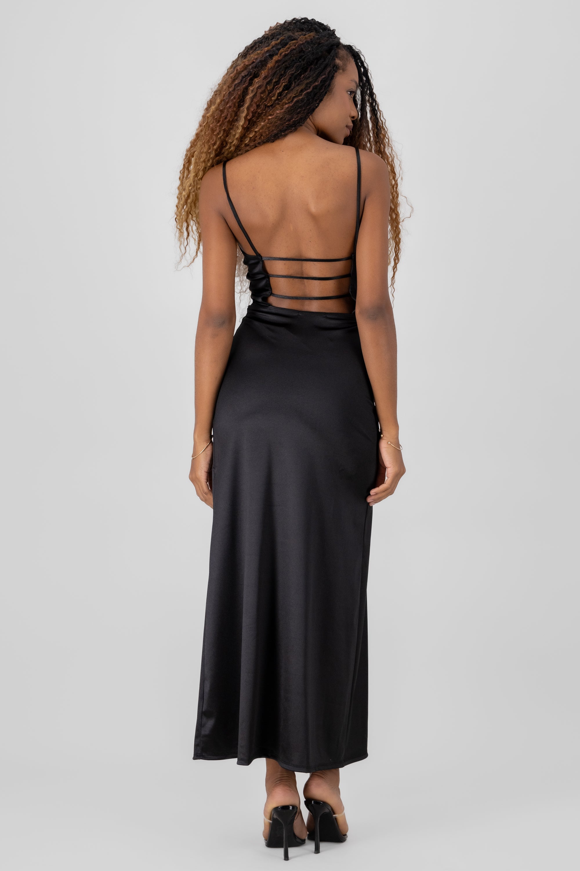 Vestido maxi satin espalda abierta NEGRO