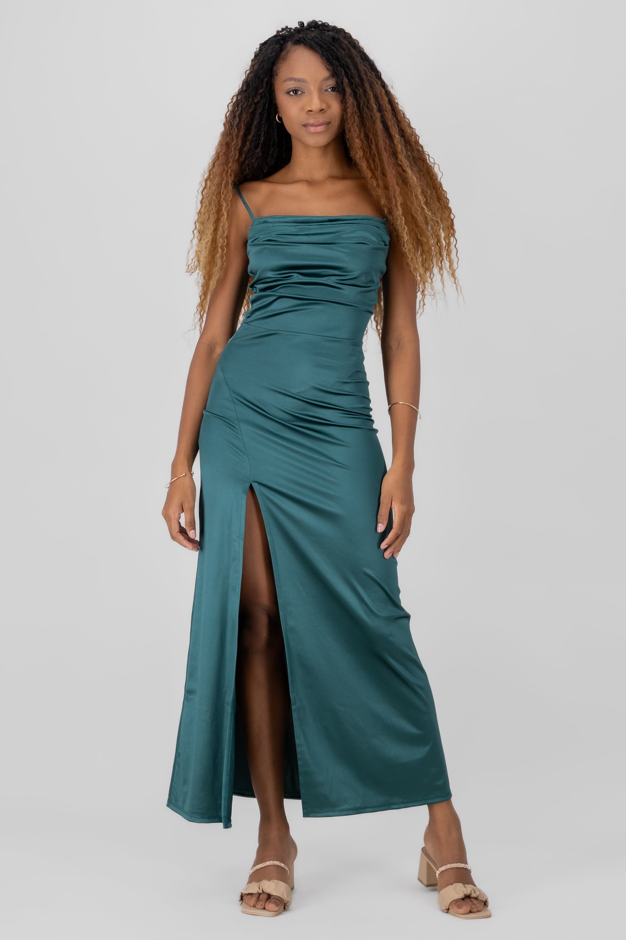 Vestido maxi satin espalda abierta VERDE