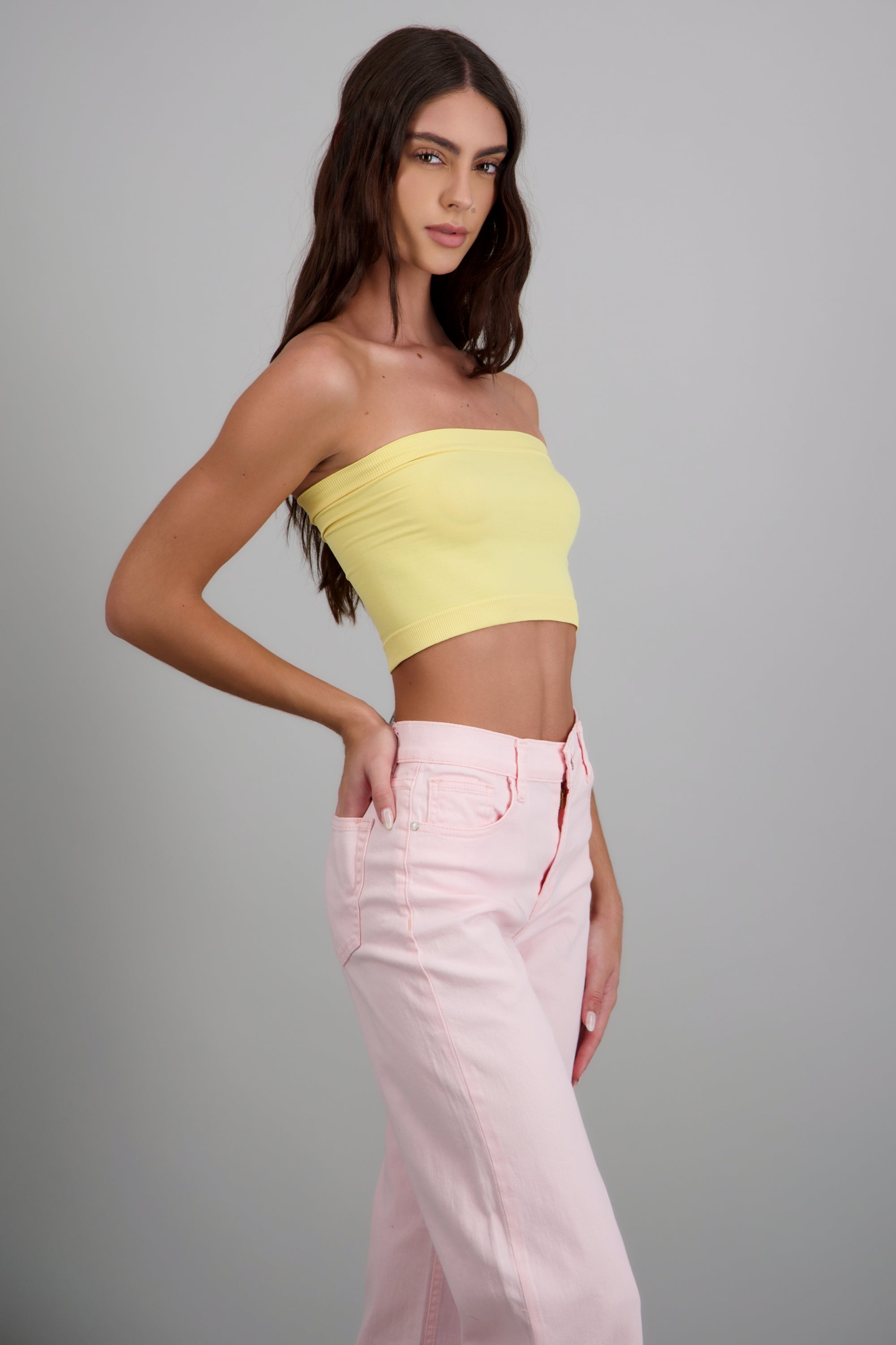 Top strapless liso AMARILLO PASTEL