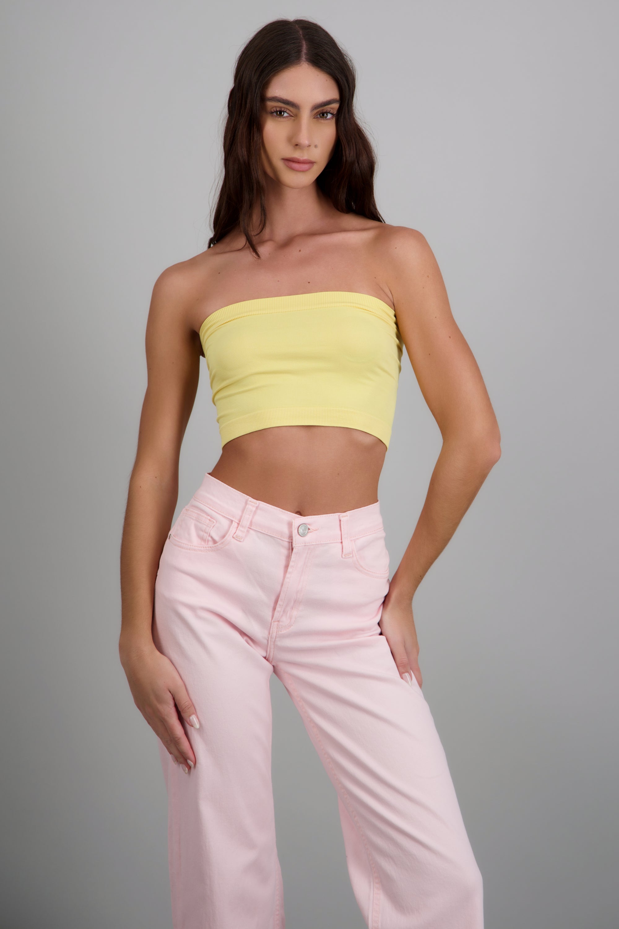 Top strapless liso AMARILLO PASTEL