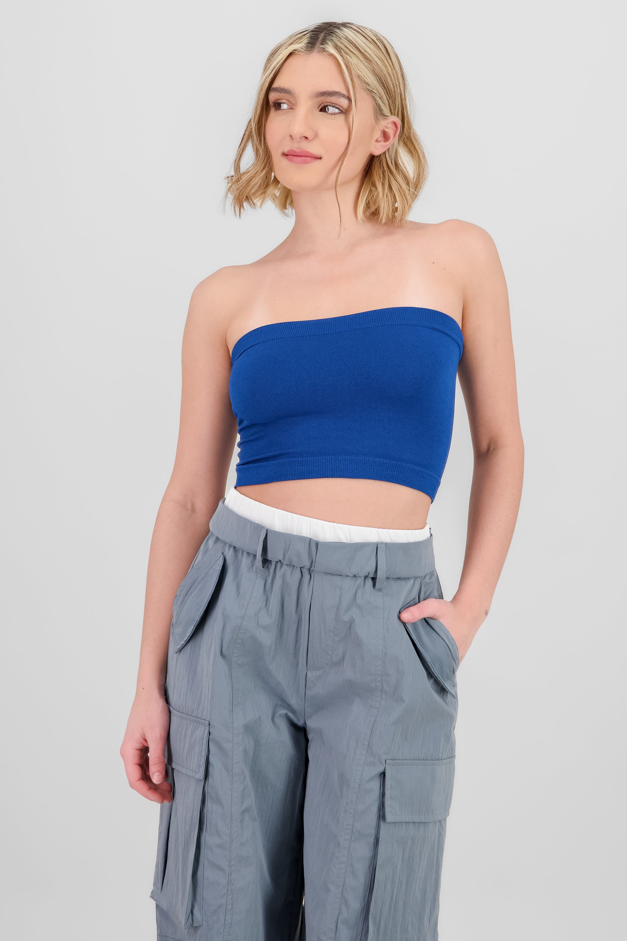 Top strapless liso AZUL PATO