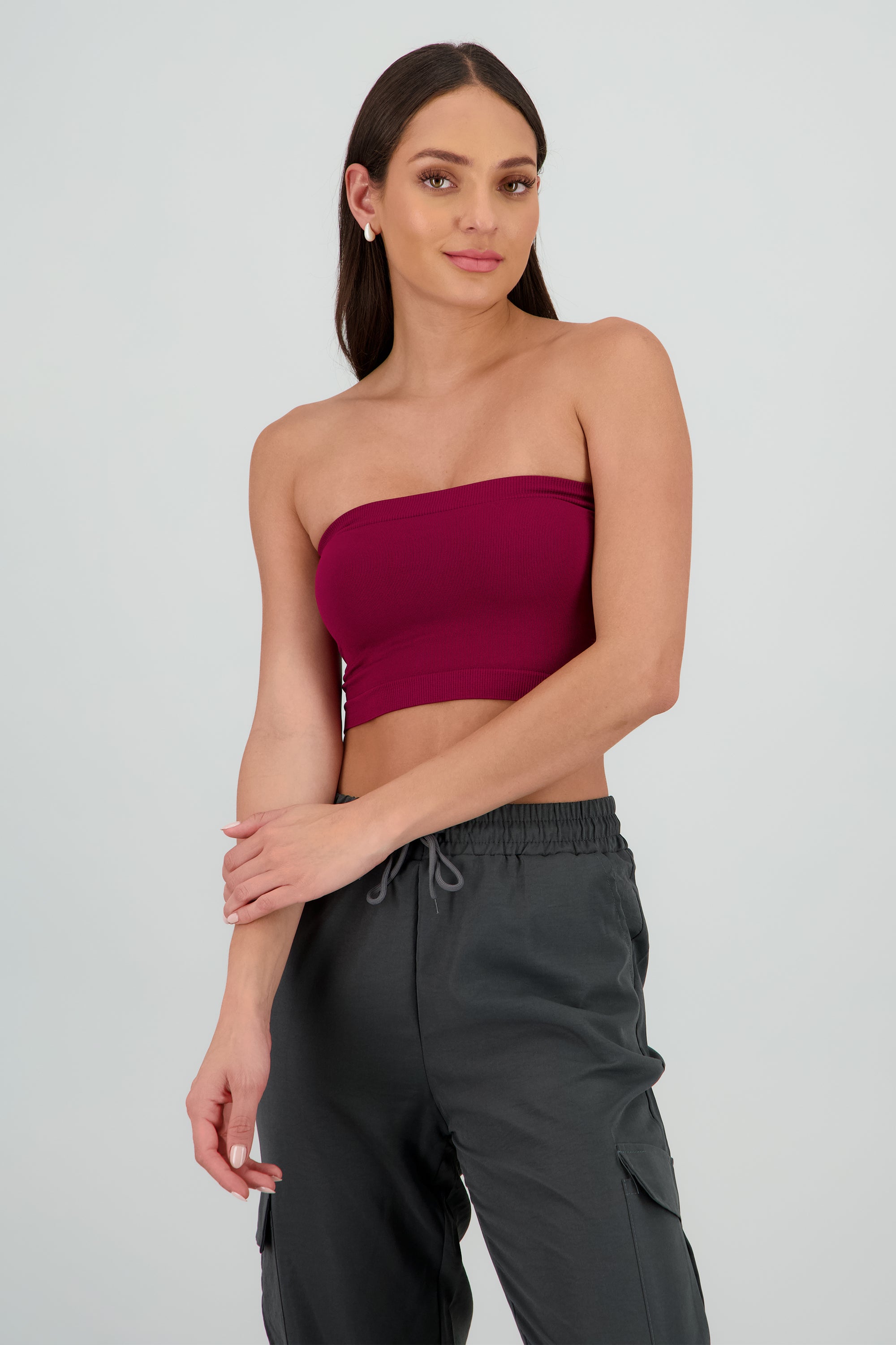 Top strapless liso CIRUELA