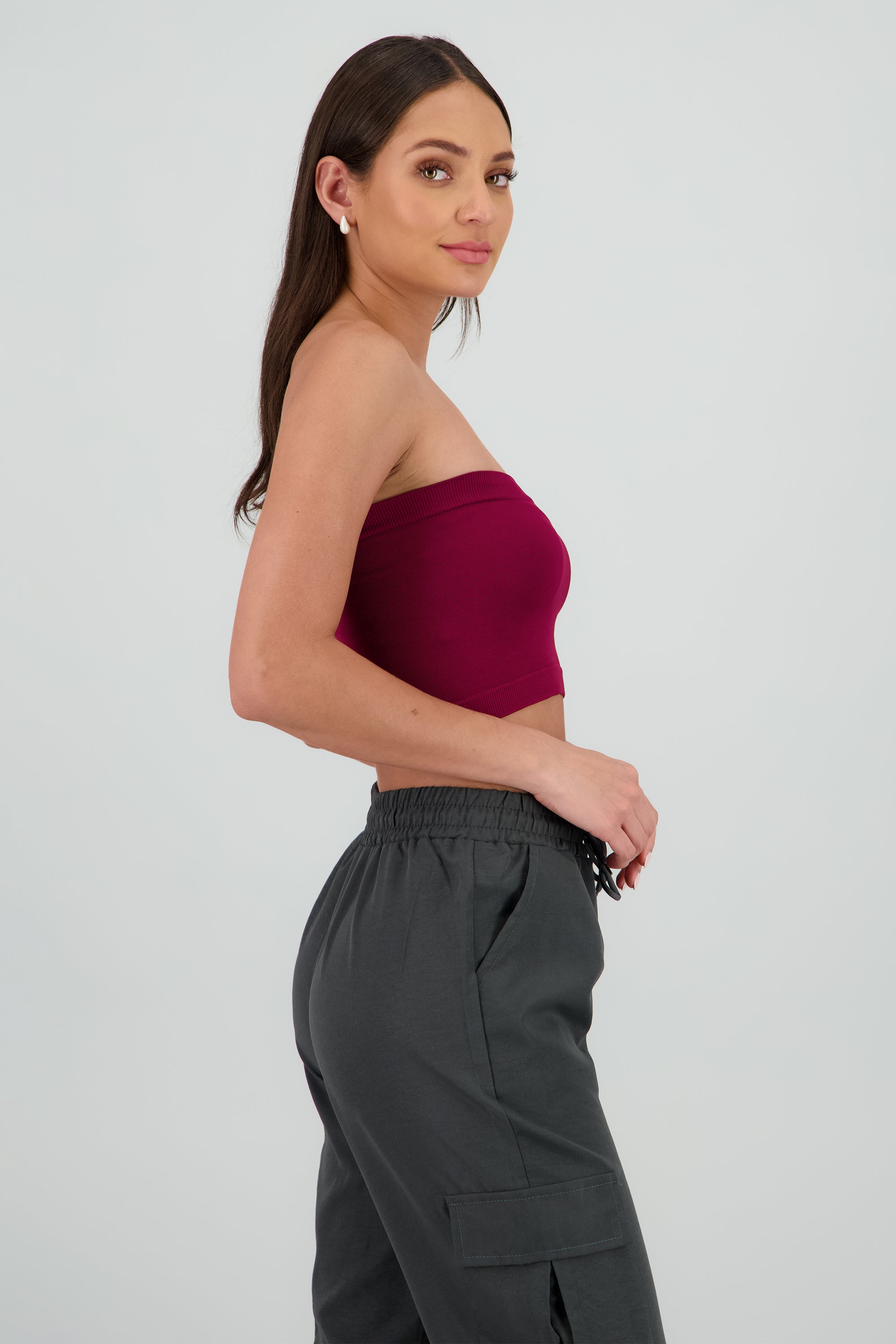 Top strapless liso CIRUELA