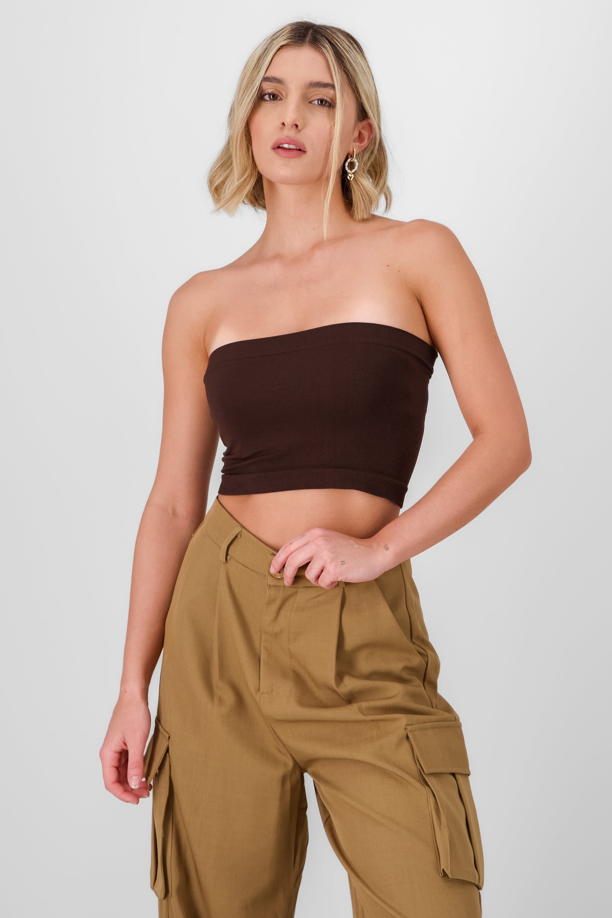 Top strapless liso CHOCOLATE