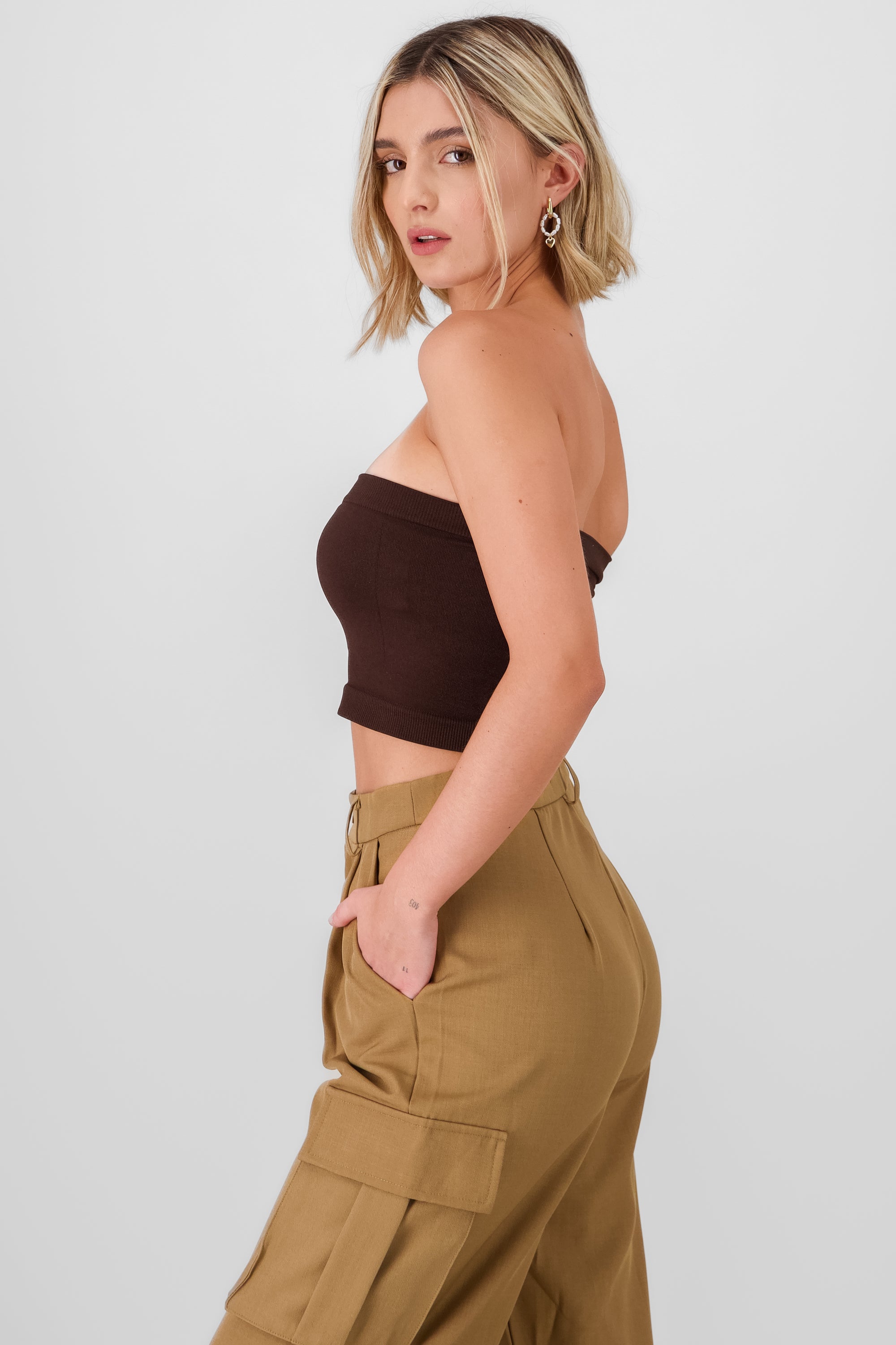 Top strapless liso CHOCOLATE