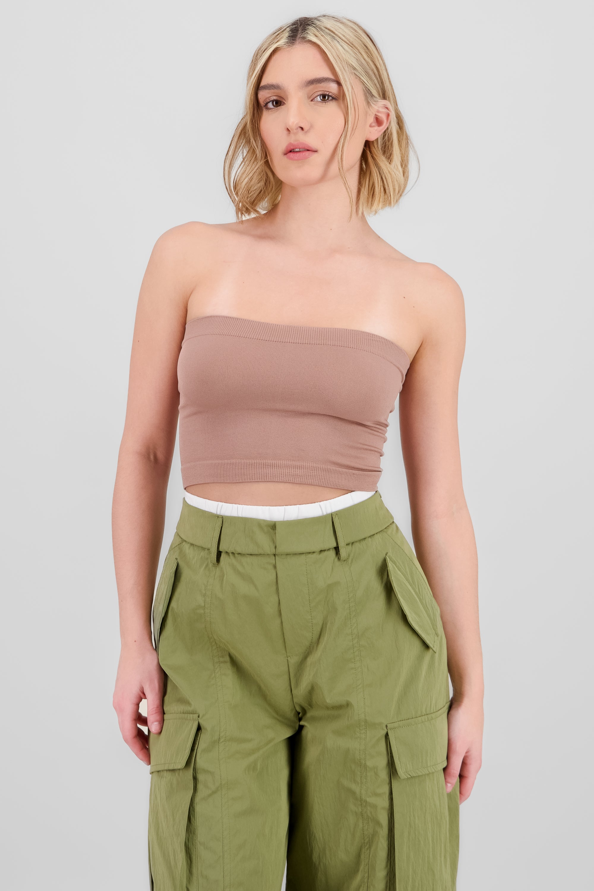 Top strapless liso KHAKI