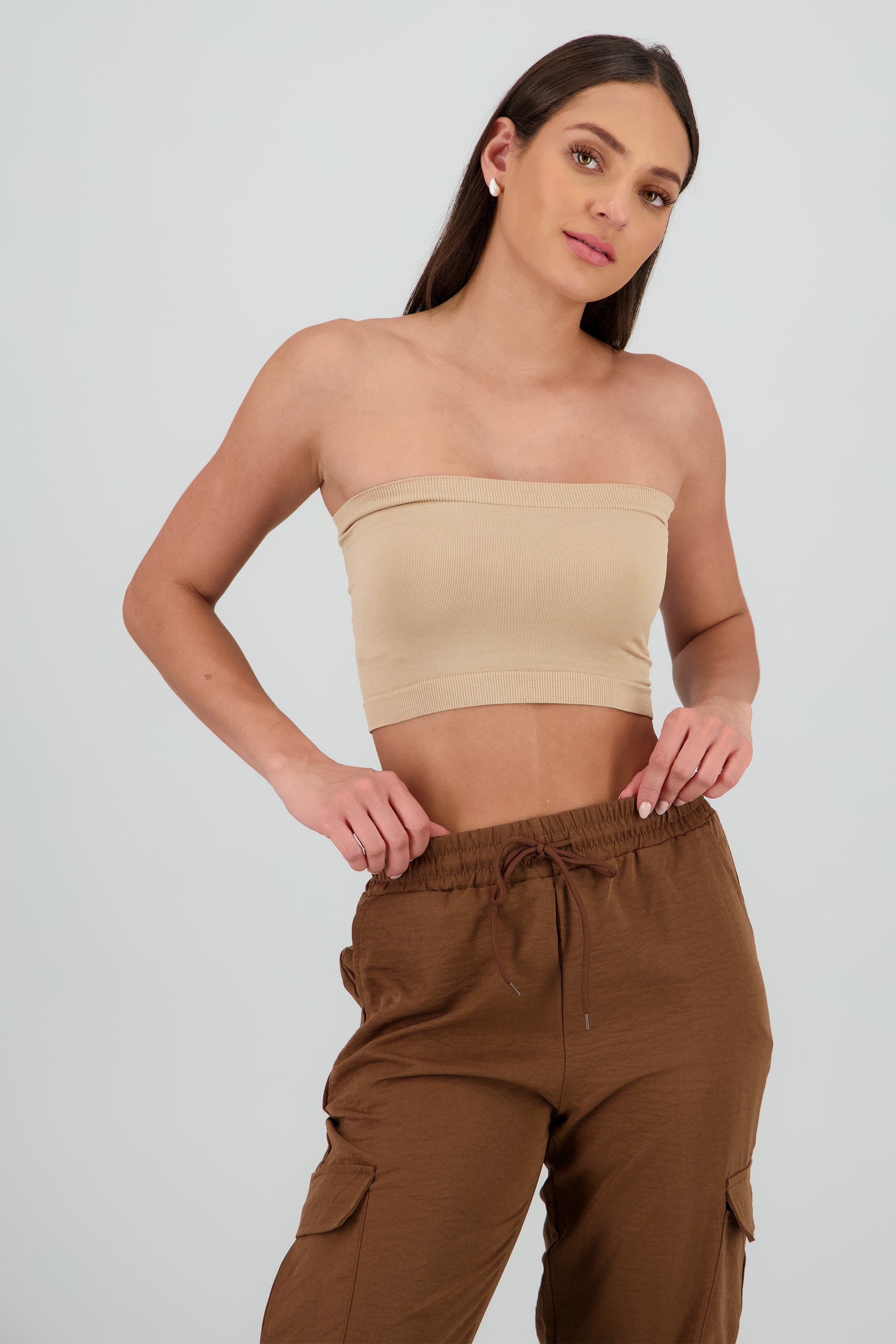Top strapless liso CAMELLO
