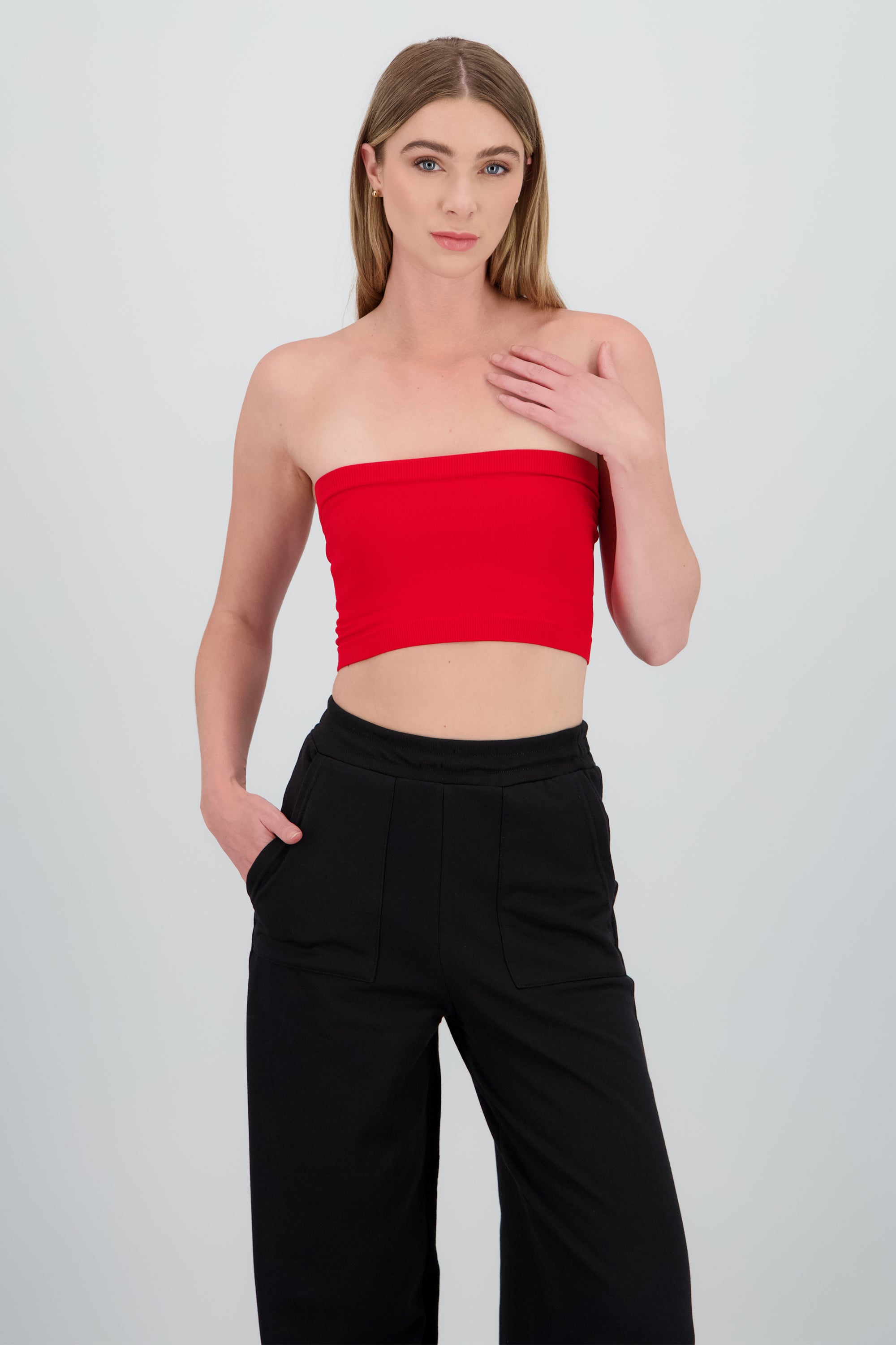 Top strapless liso ROJO