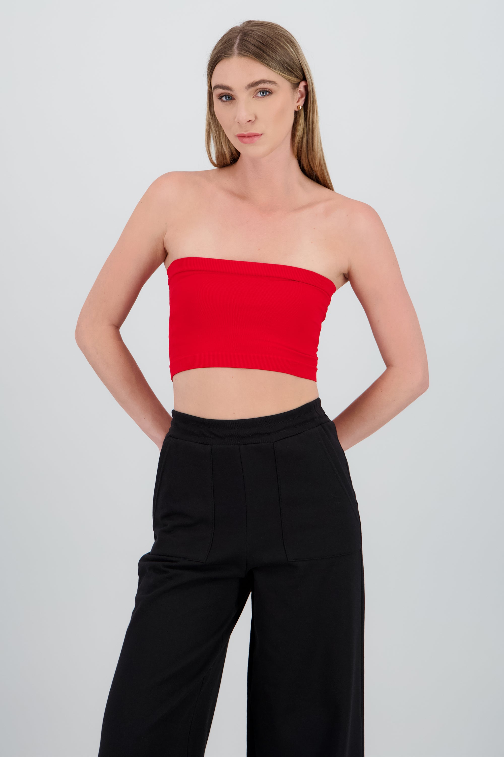 Top strapless liso ROJO