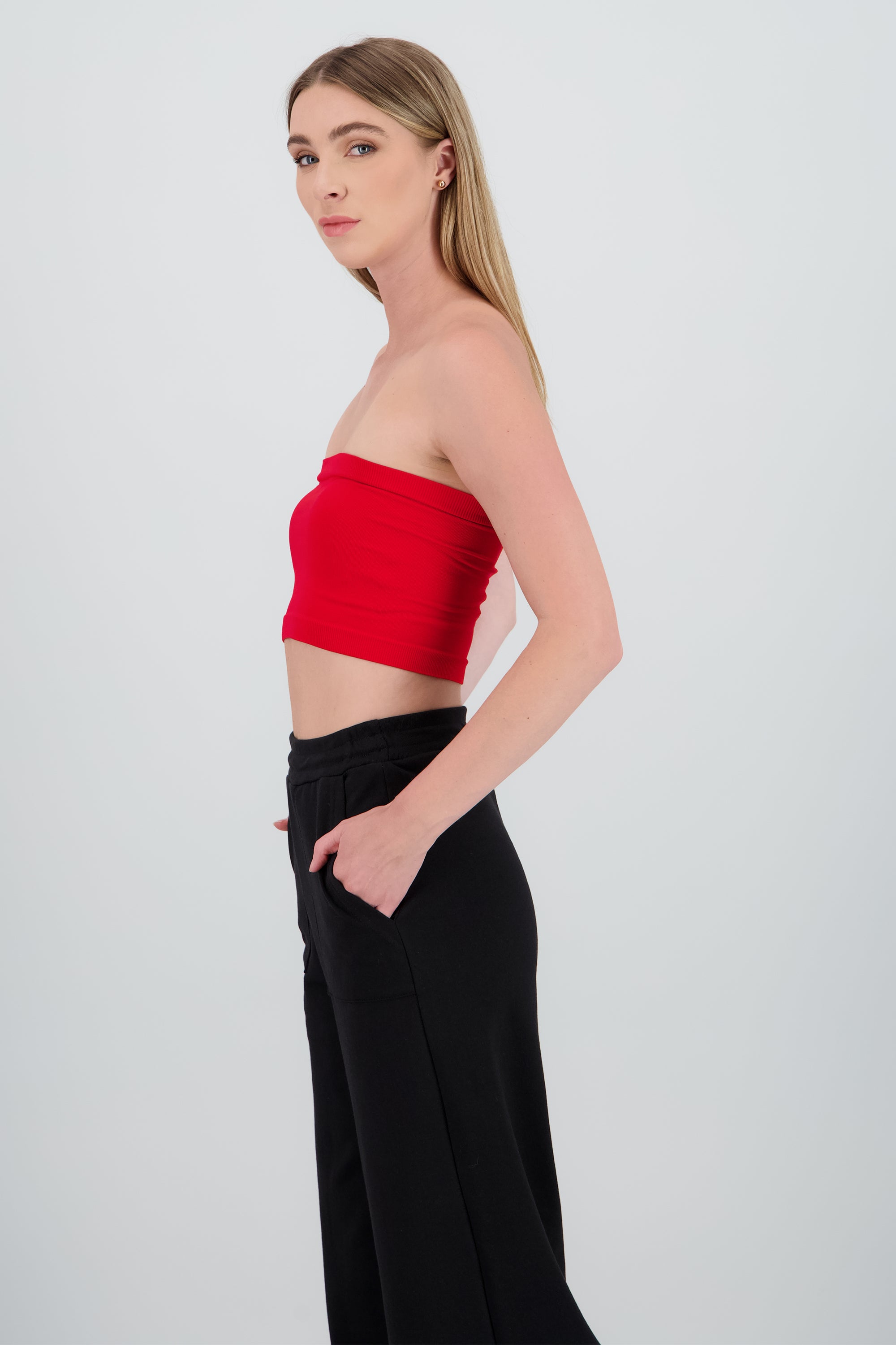 Top strapless liso ROJO