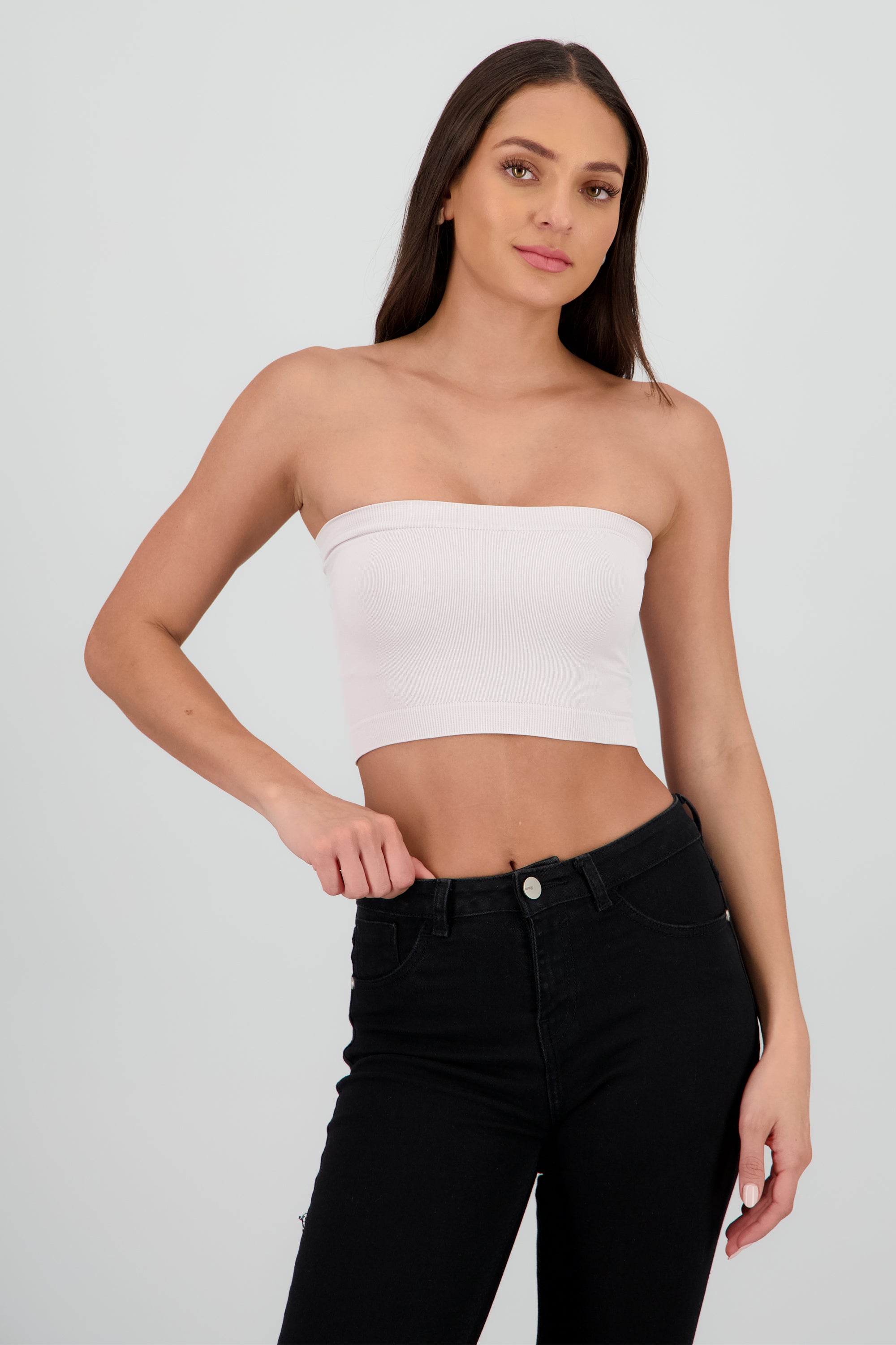 Top strapless liso GREIGE