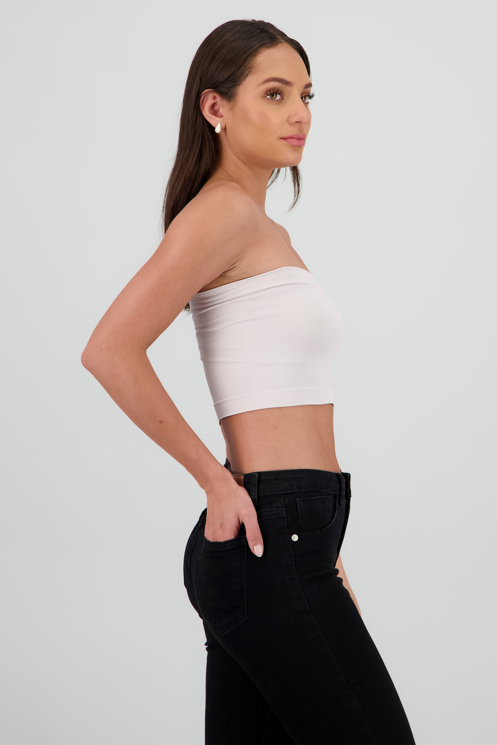 Top strapless liso GREIGE