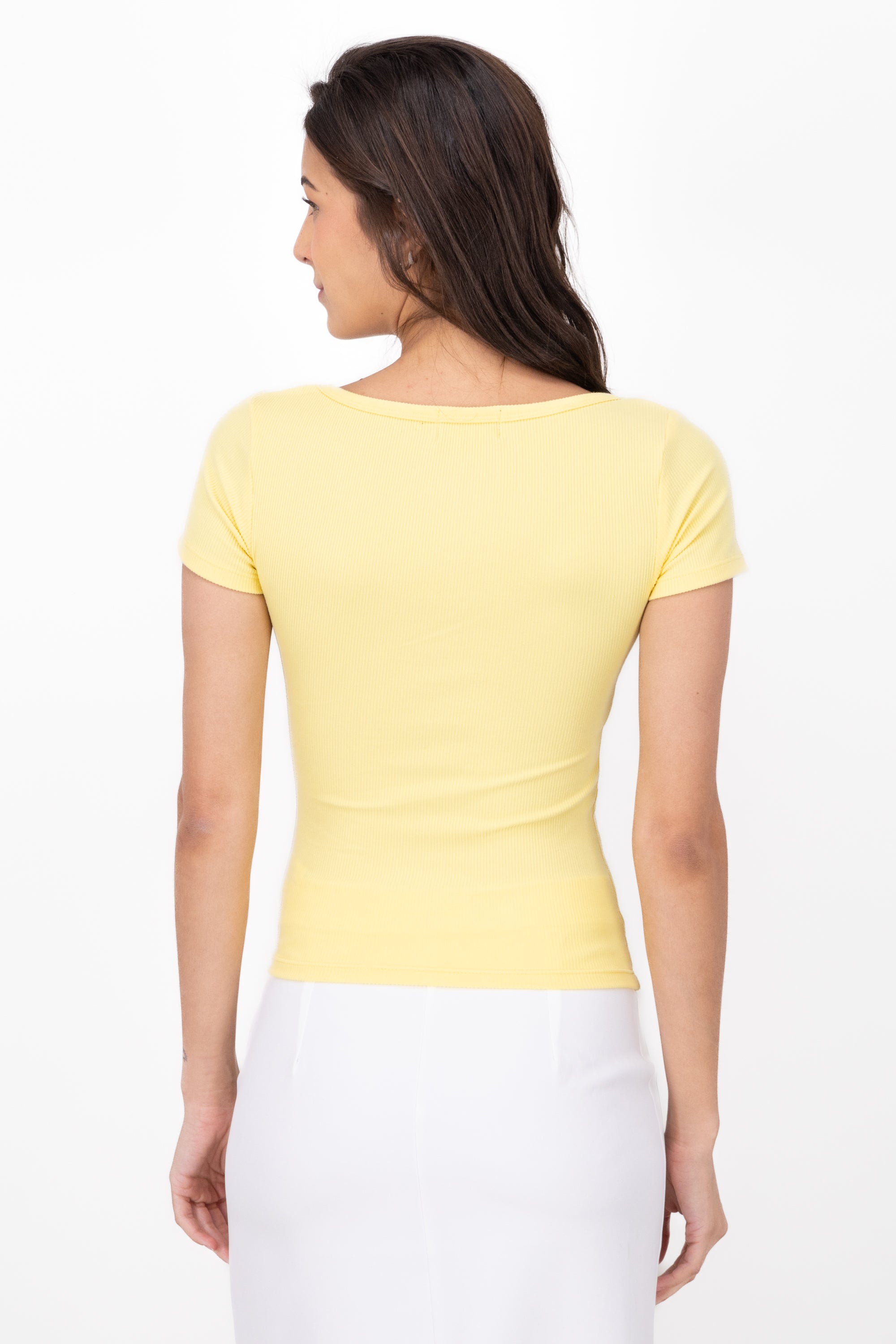 Top rib suave manga corta escote cuadrado Hypsters AMARILLO PASTEL