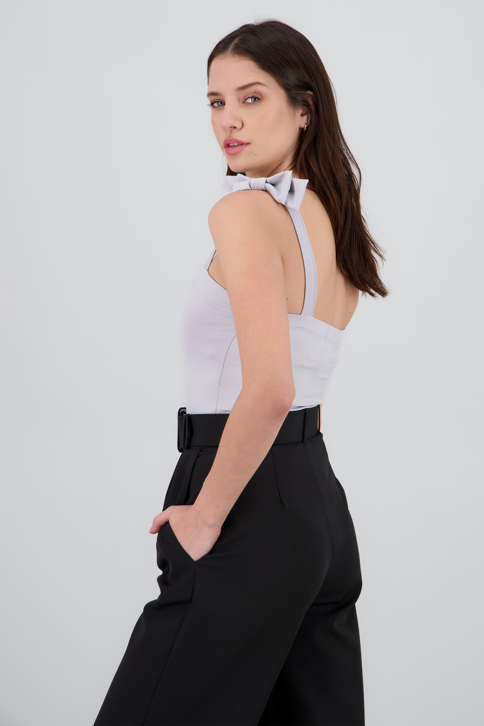Bodysuit Liso Con Tirante Moños Hypsters GRIS CLARO