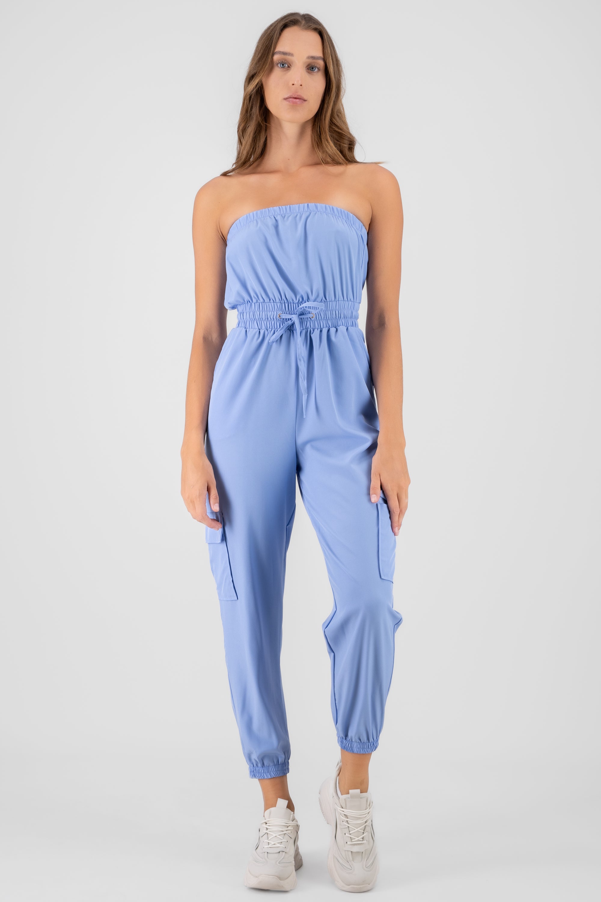 Jumpsuit Strapless Jogger Liso AZUL CIELO