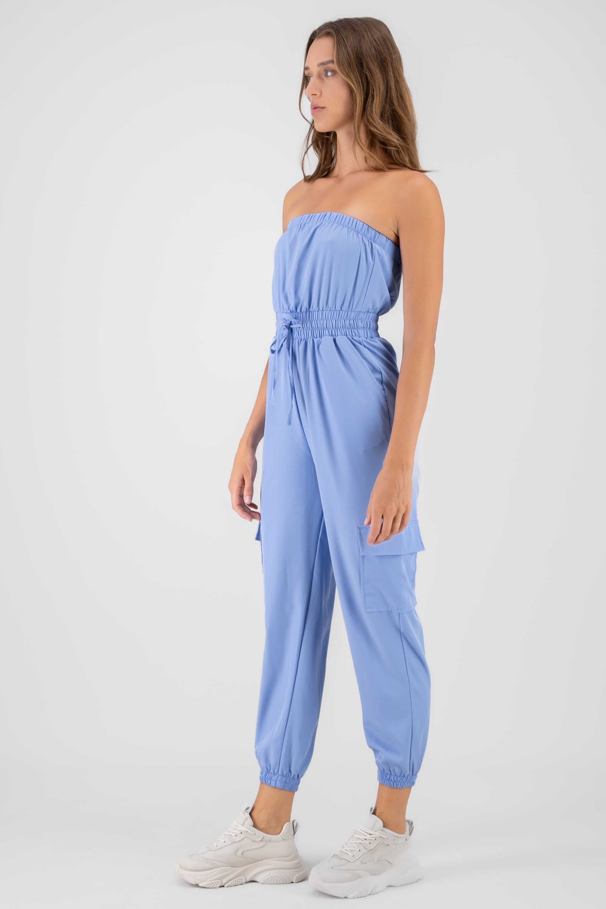 Jumpsuit Strapless Jogger Liso AZUL CIELO