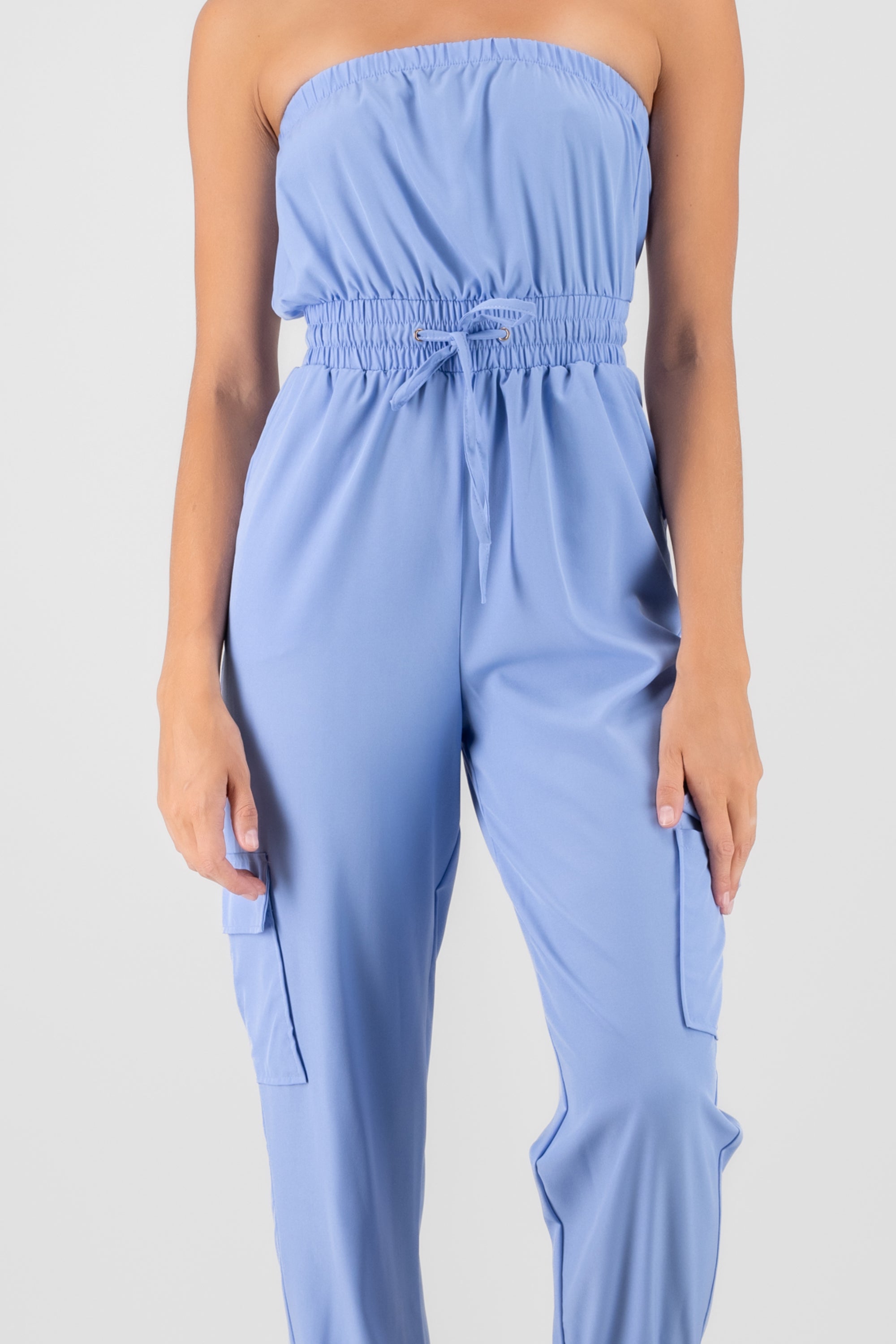 Jumpsuit Strapless Jogger Liso AZUL CIELO