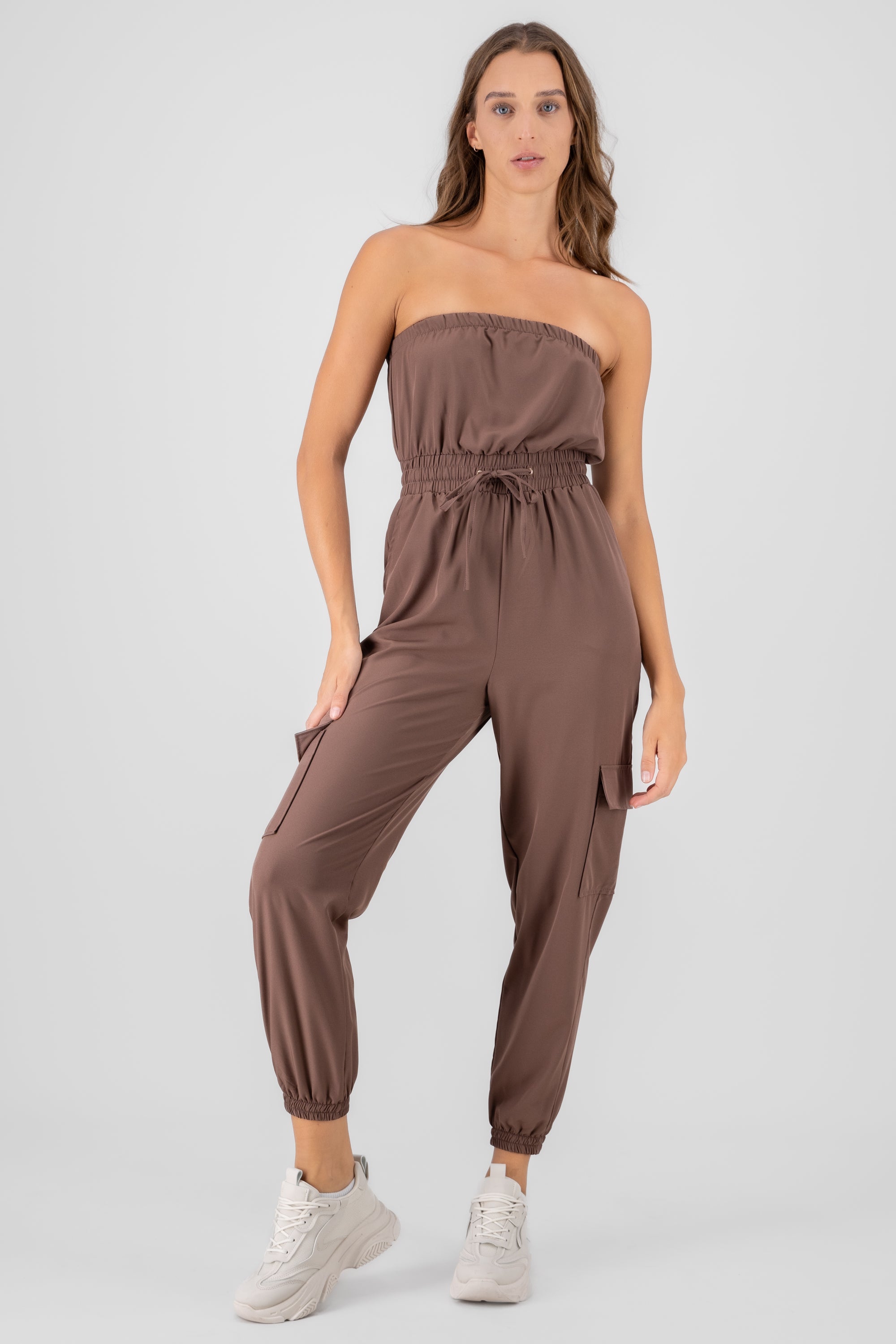 Jumpsuit Strapless Jogger Liso CAFE