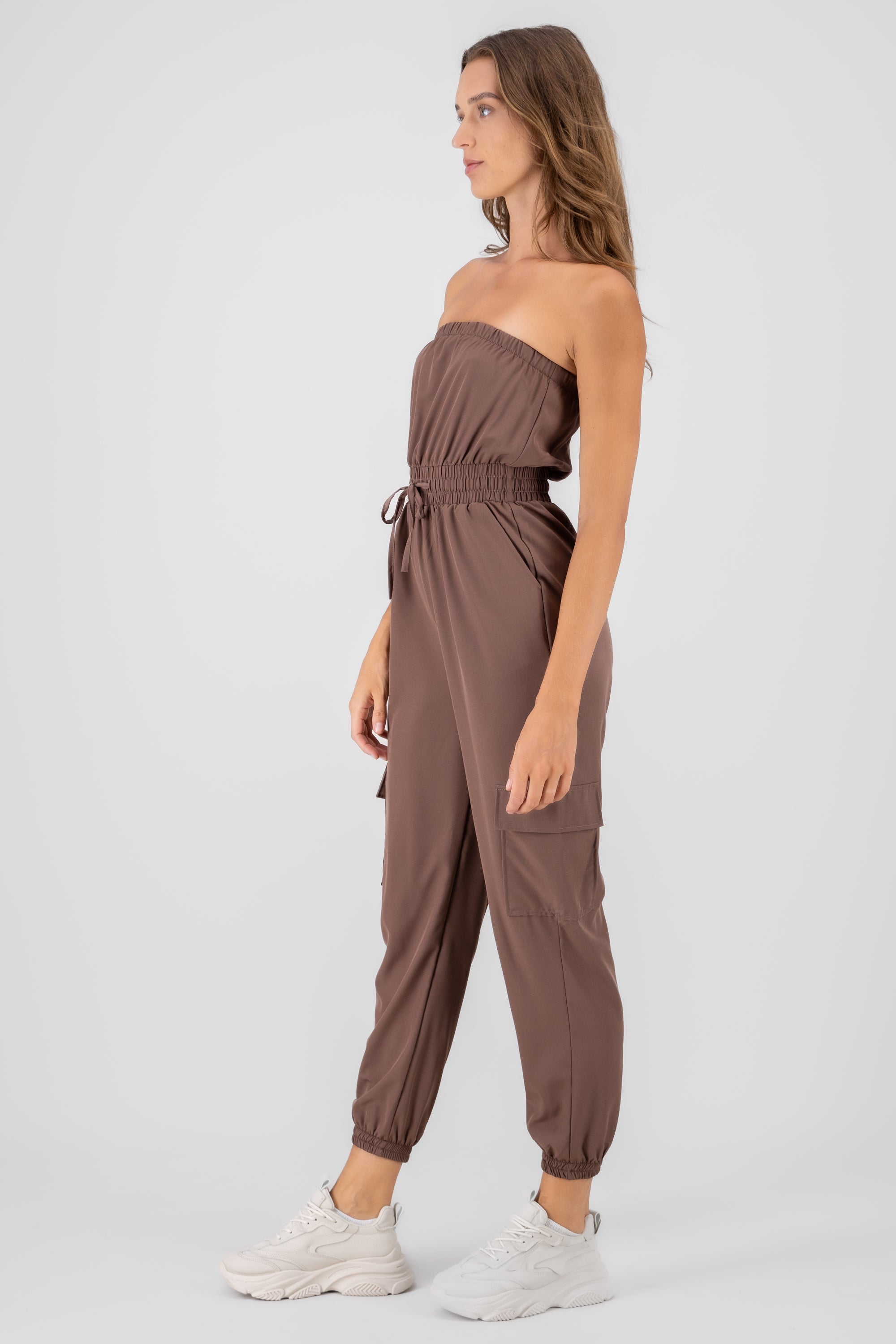 Jumpsuit Strapless Jogger Liso CAFE