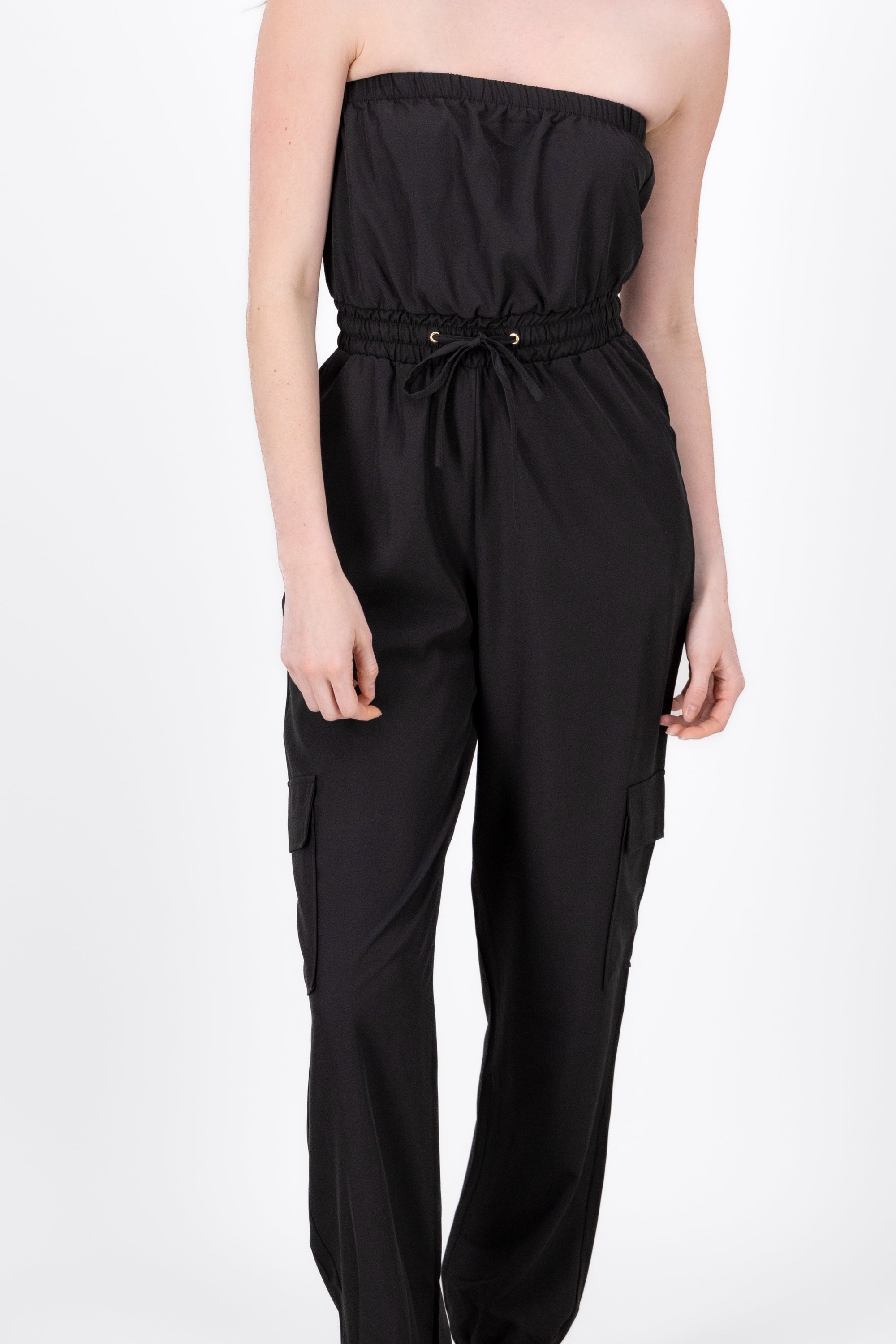 Jumpsuit Strapless Jogger Liso NEGRO