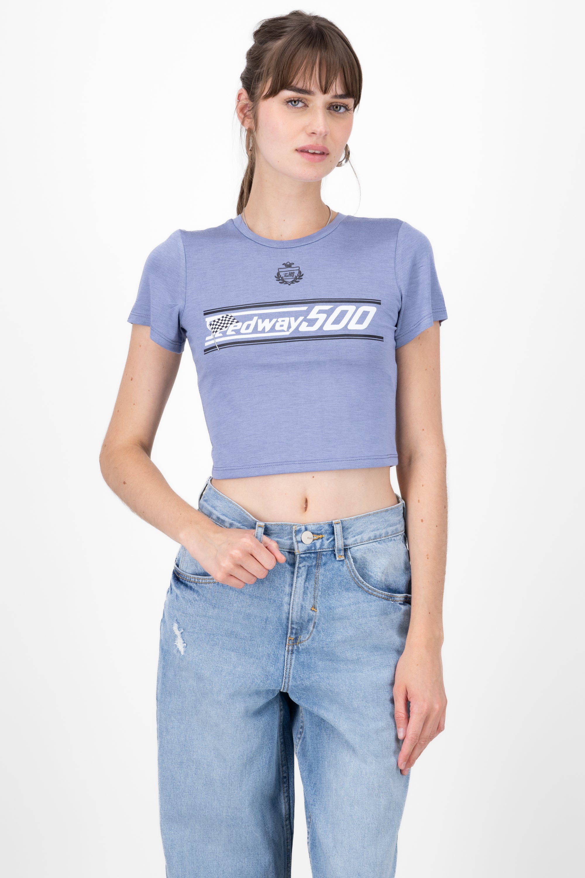 Playera crop racing INDIGO