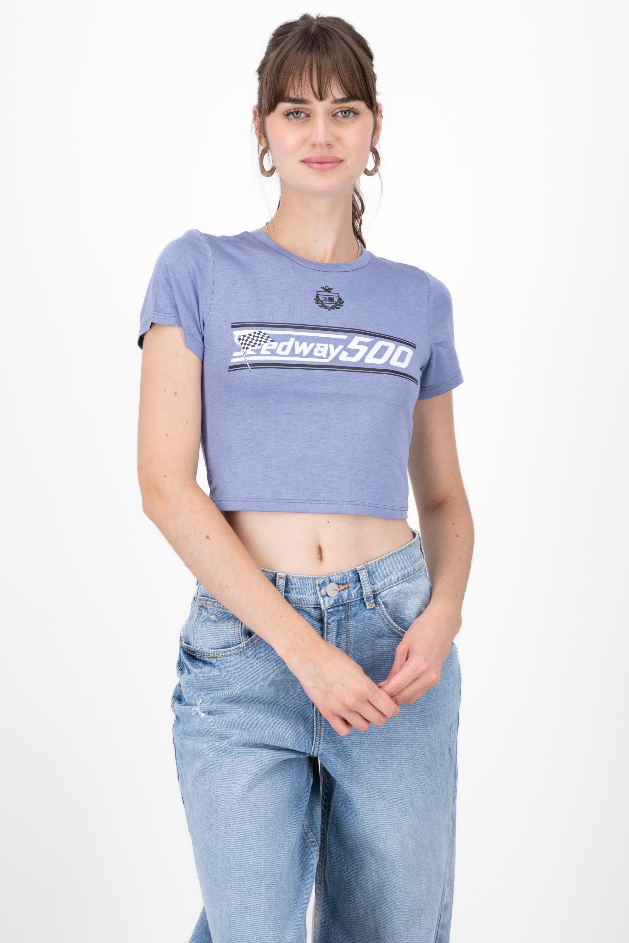 Playera crop racing INDIGO