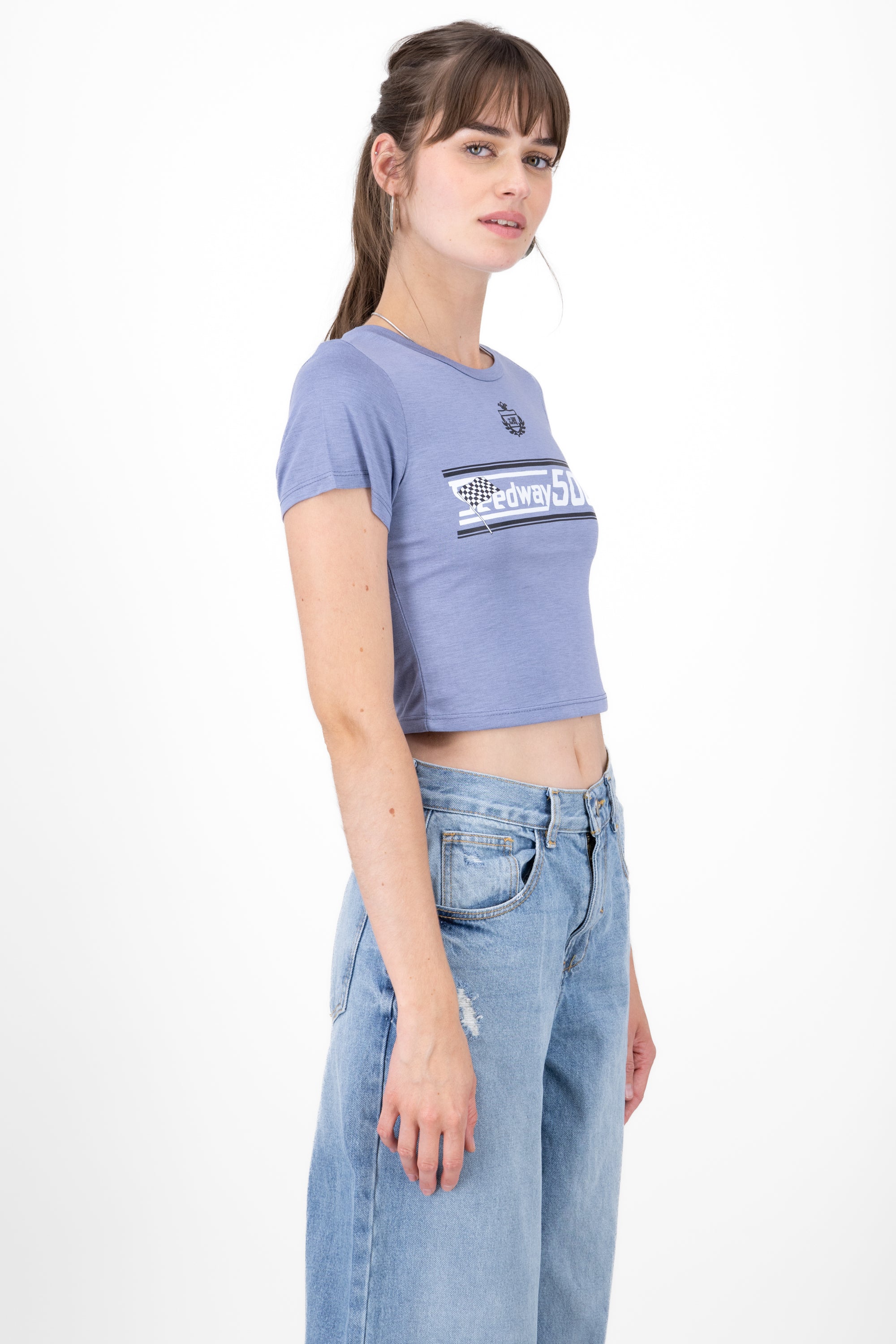 Playera crop racing INDIGO