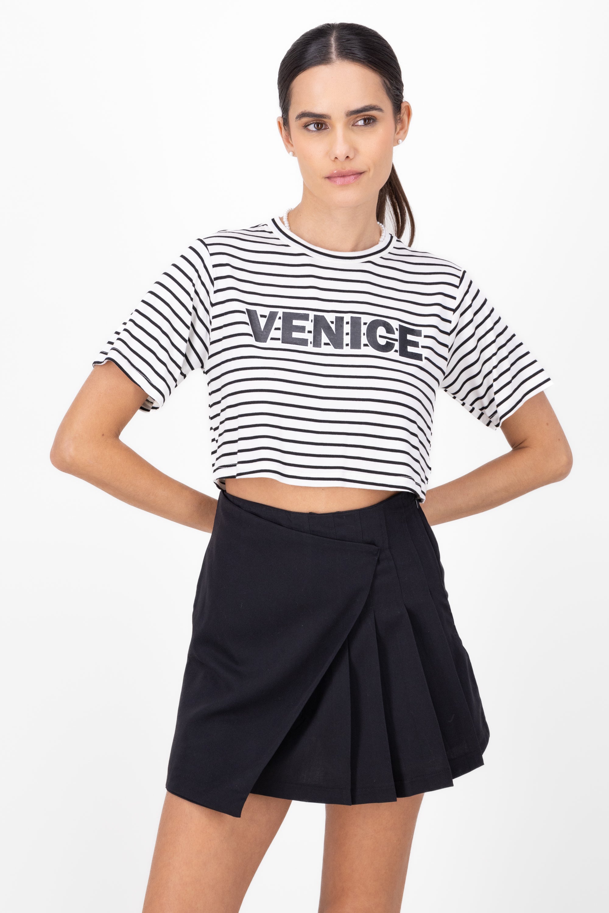 Playera Boxy Rayas Venice NEGRO COMBO